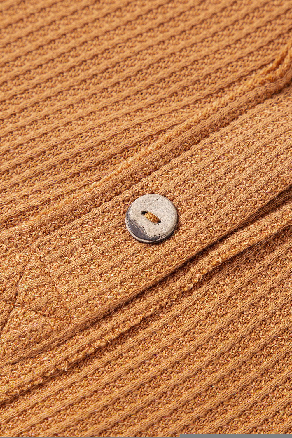 Orange Contrast Patched Exposed Seam Waffle Knit Henley Top