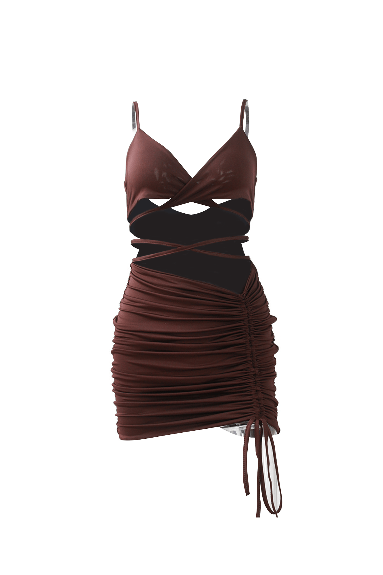 Strap Side Drawstring Pleated Mini Dress