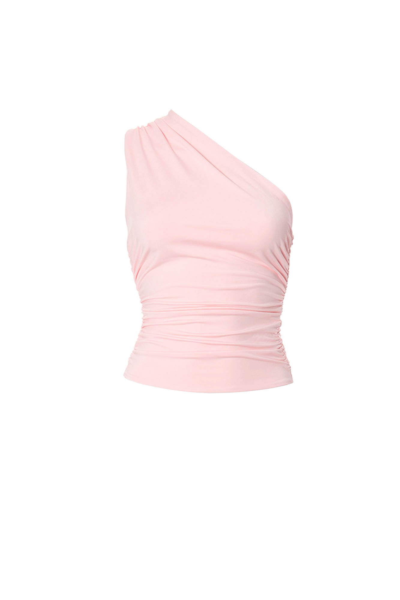 One Shoulder Solid Color Ruched Top