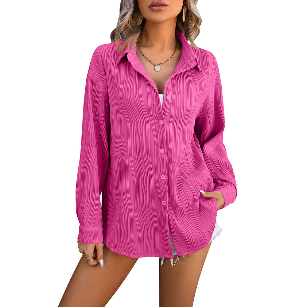 Women's wavy texture loose fashion shirt