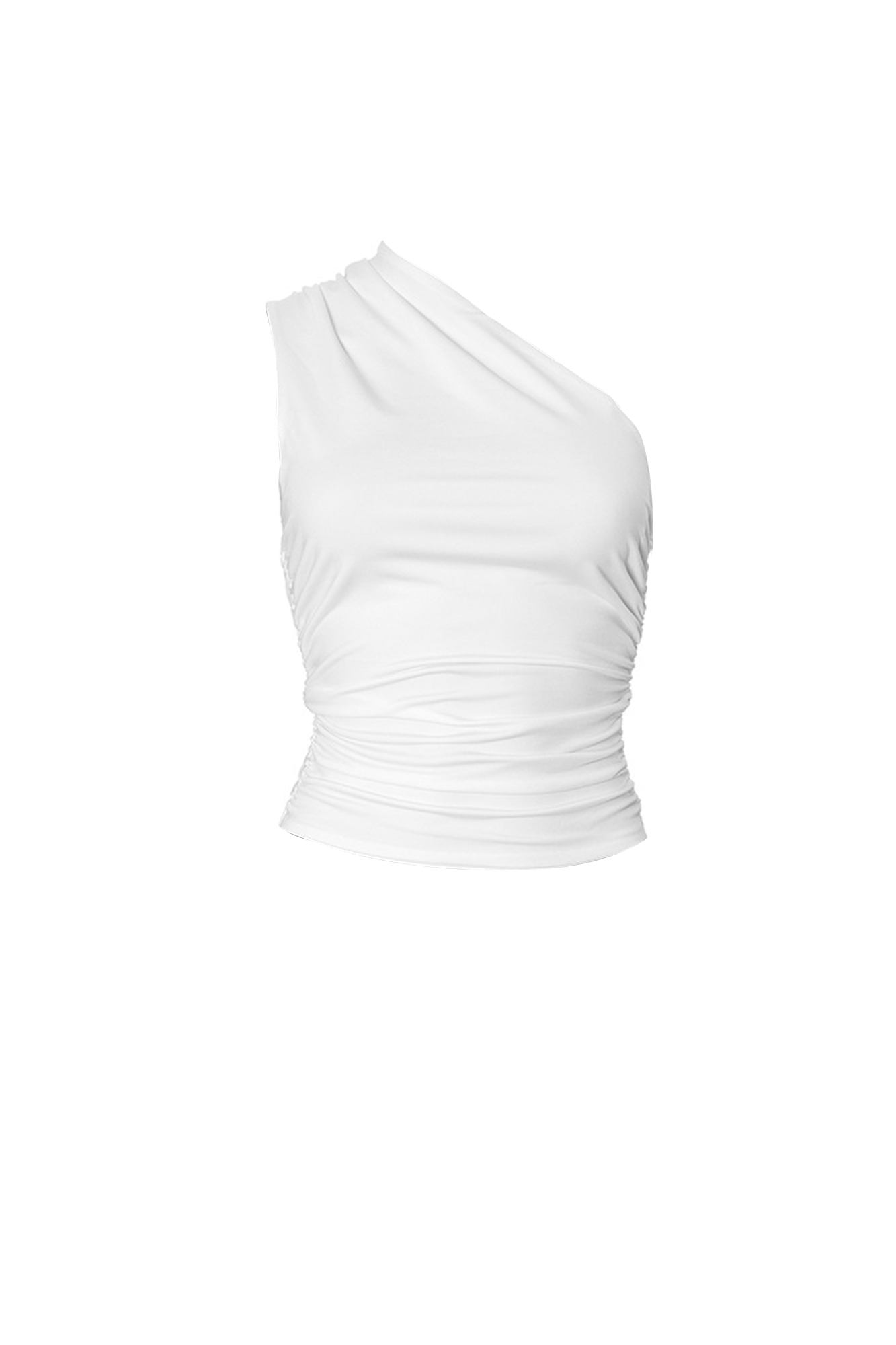 One Shoulder Solid Color Ruched Top