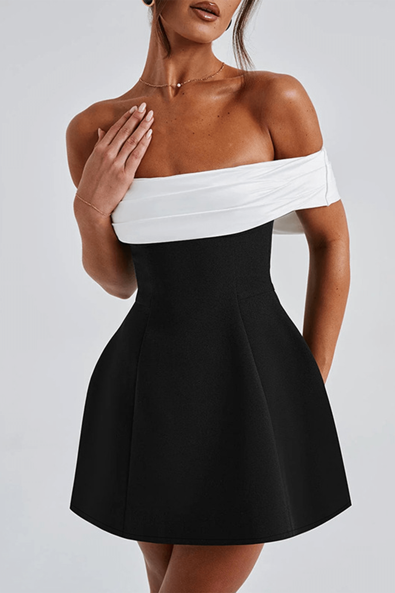 Off Shoulder Contrast Color Mini Dress