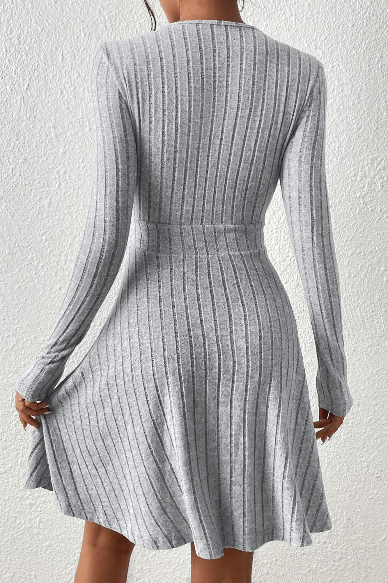 Plunge Neck Long Sleeve Mini Dress