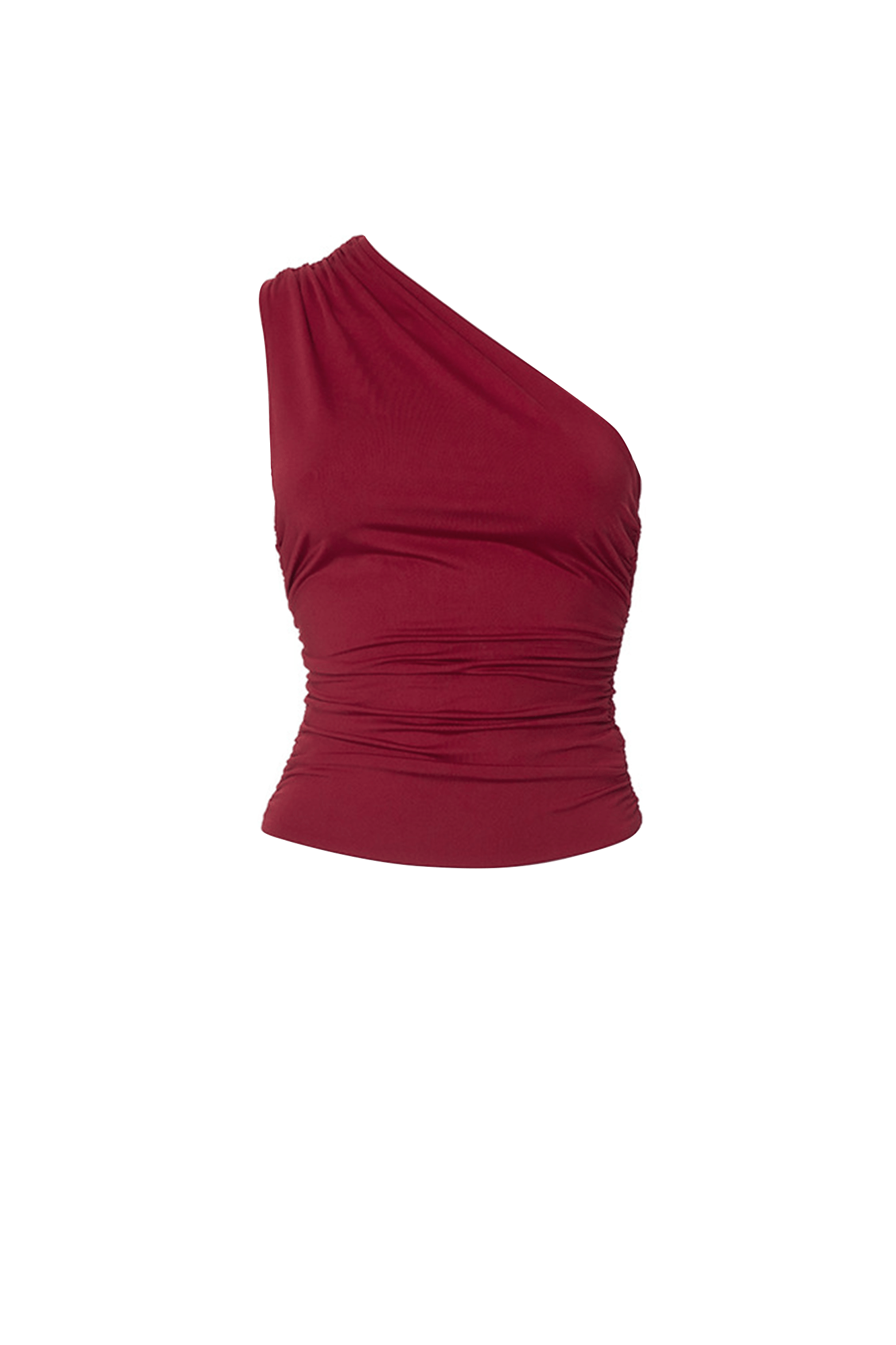 One Shoulder Solid Color Ruched Top