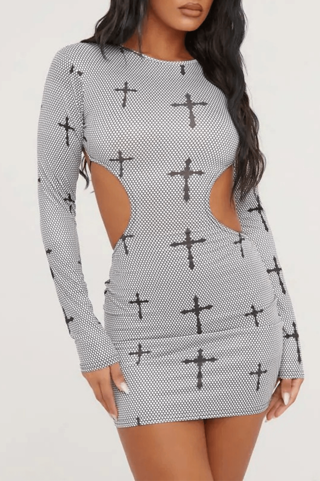 Backless Tie Cross Pattern Mini Dress