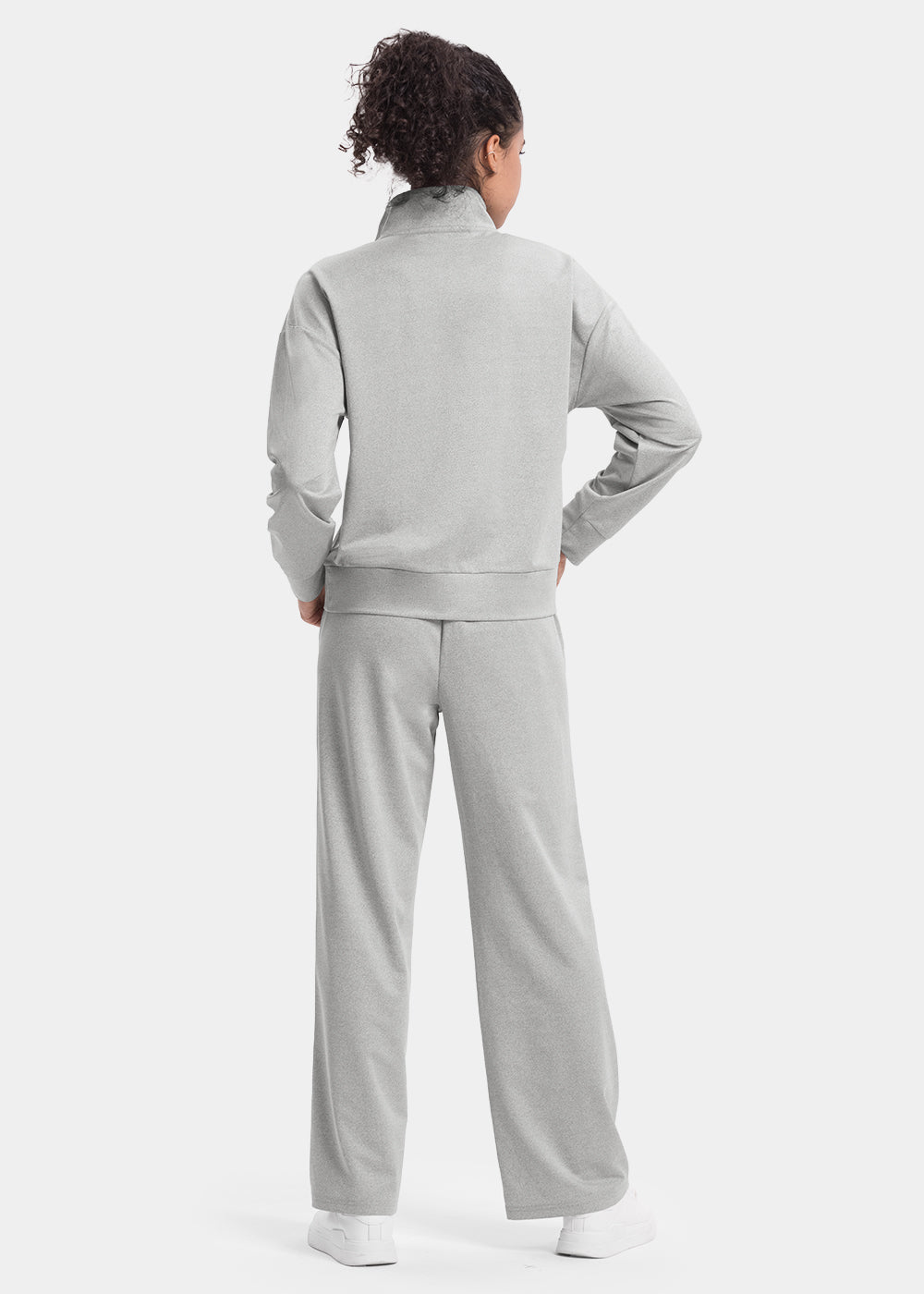 Women's Funnel-Neck Half Zip Pullover and Wide Leg Pants Lounge Sets