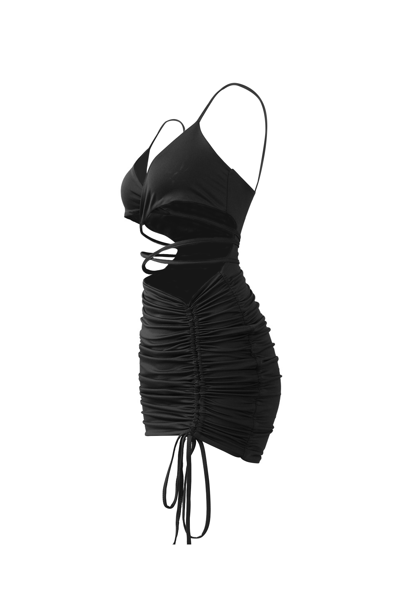 Strap Side Drawstring Pleated Mini Dress