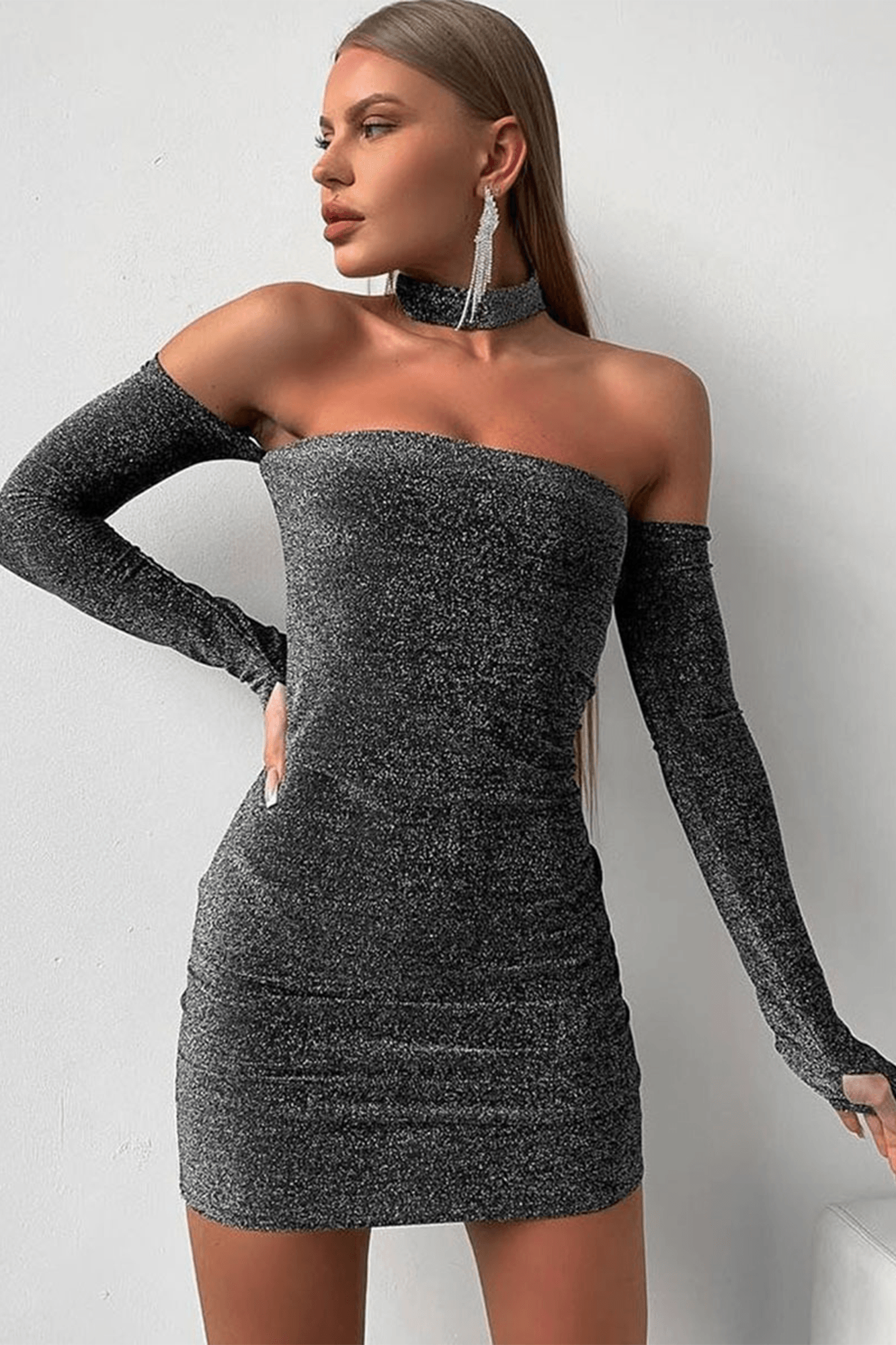 Off Shoulder Mini Dress With Scarf