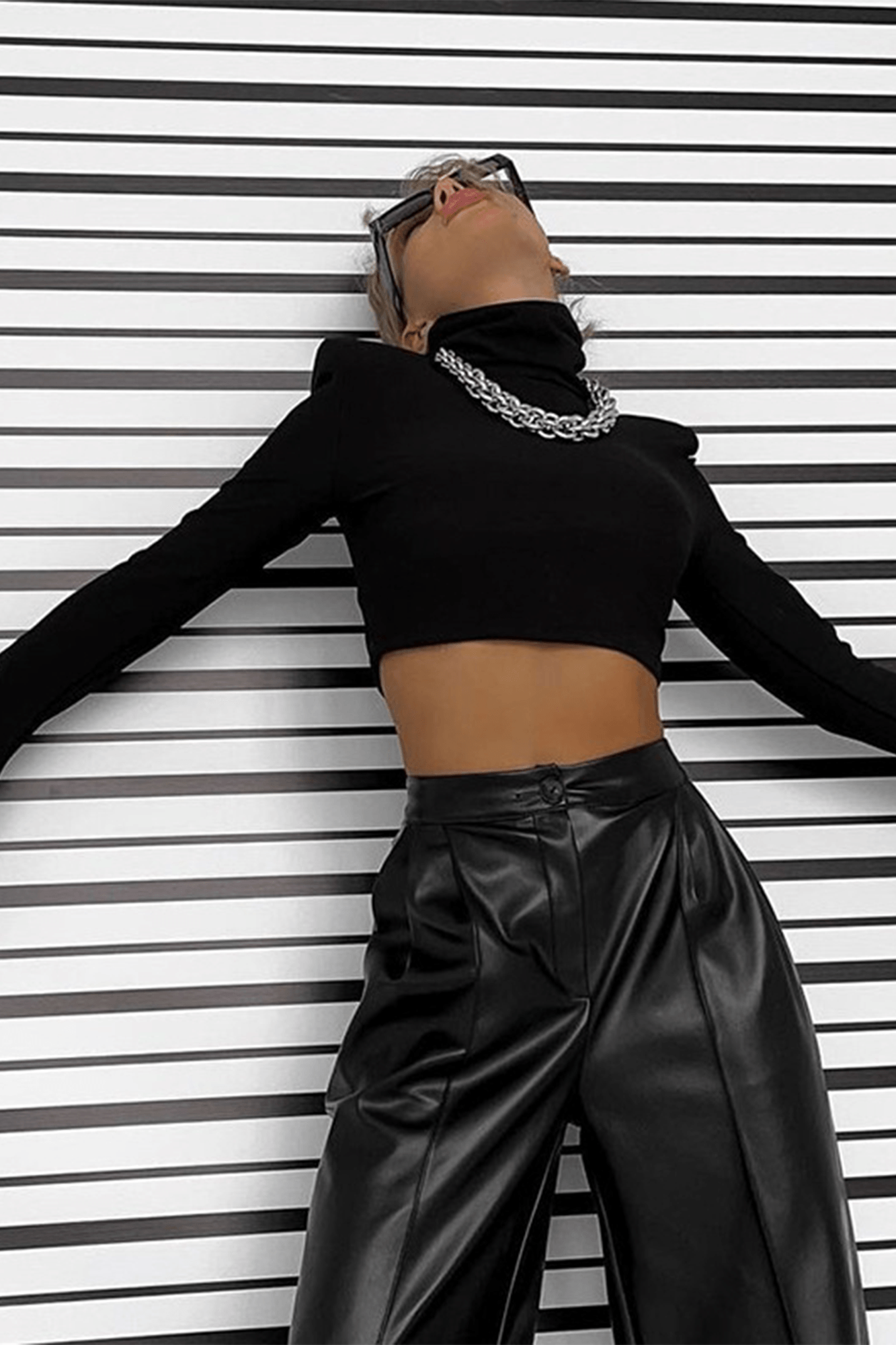 High Neck Flare Sleeve Crop Top