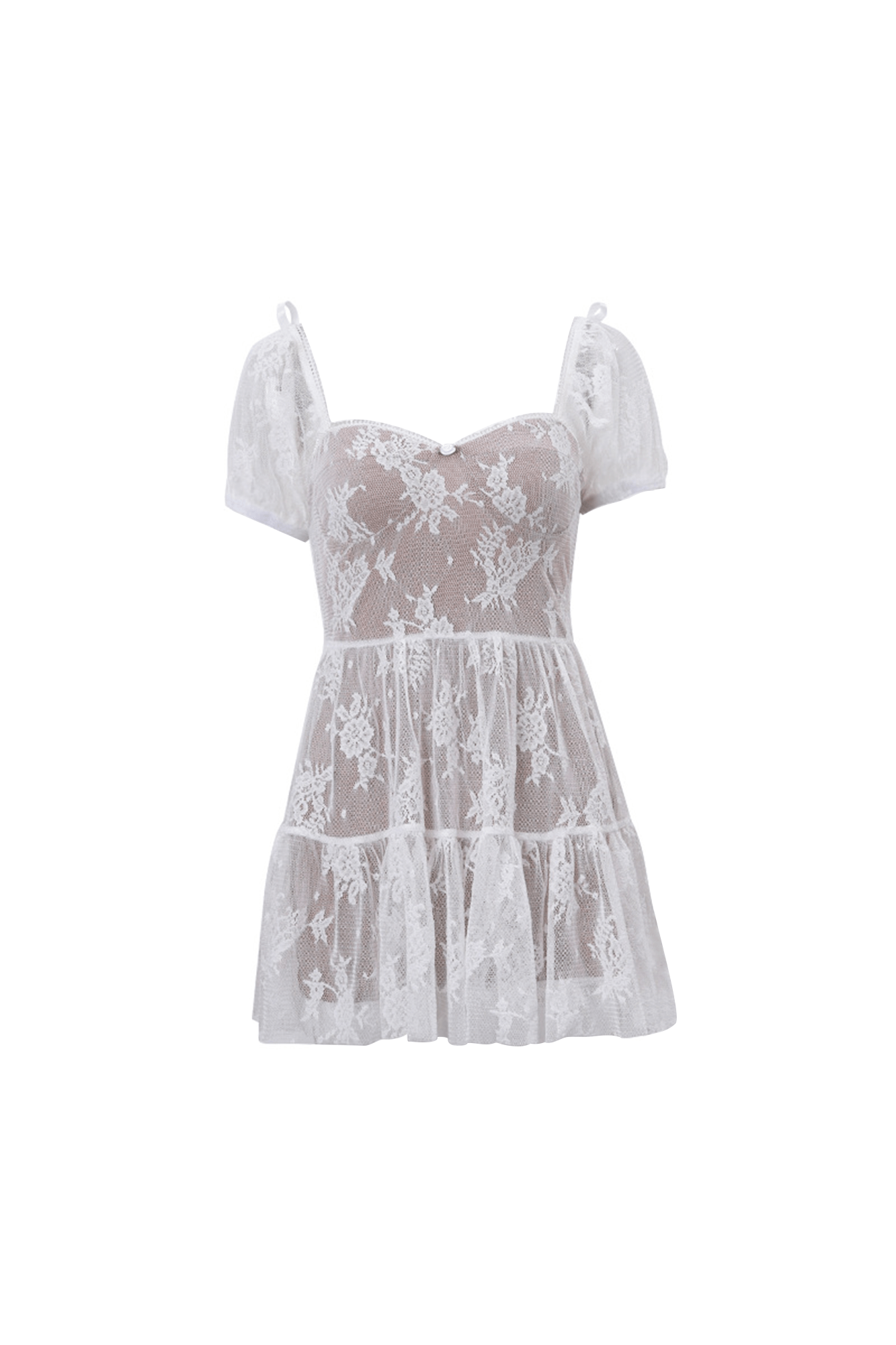 Sweetheart Neck Short Sleeve Lace Mini Dress