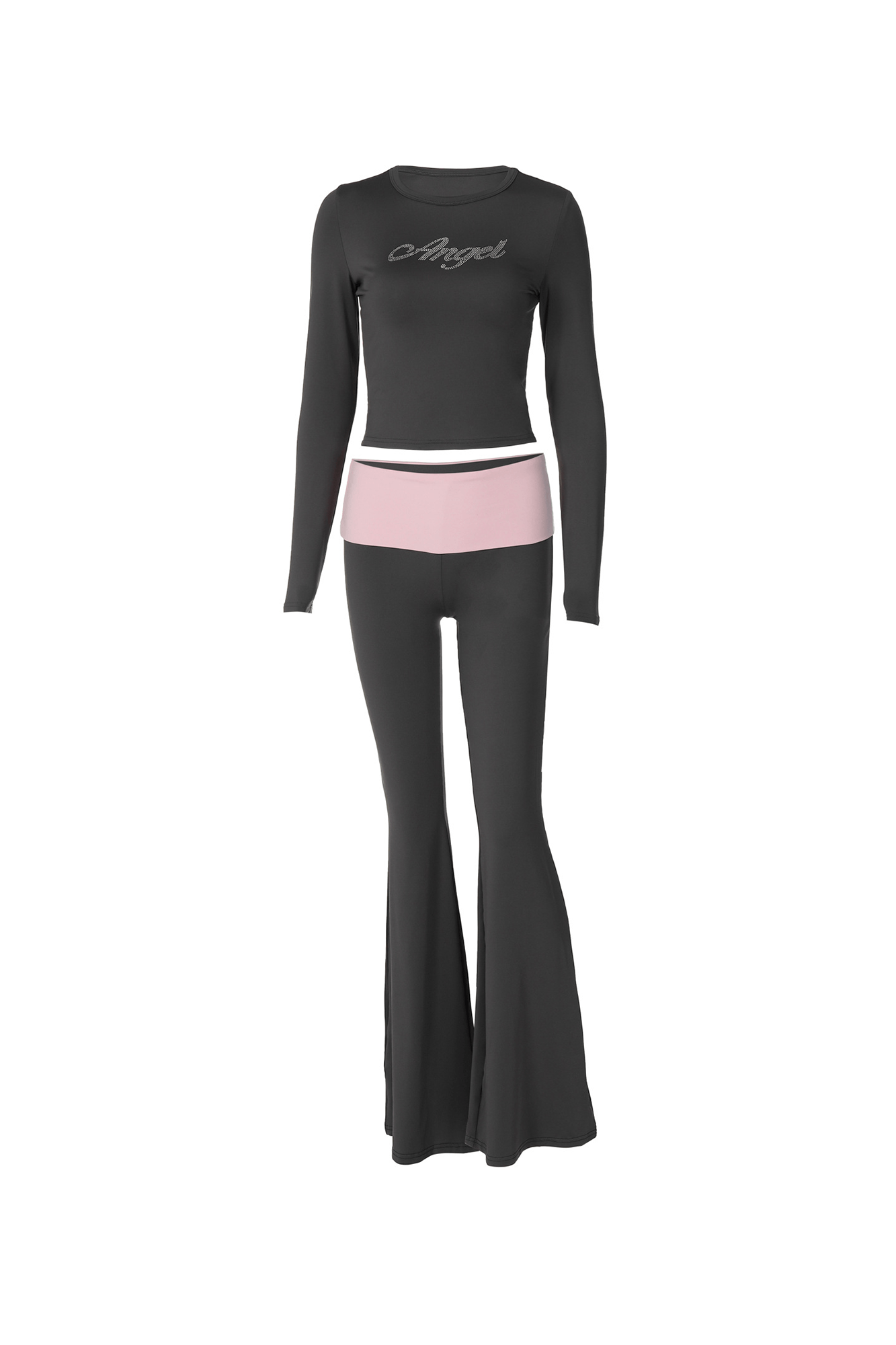 Rhinestone Long Sleeve Flare Full Length Pant Set