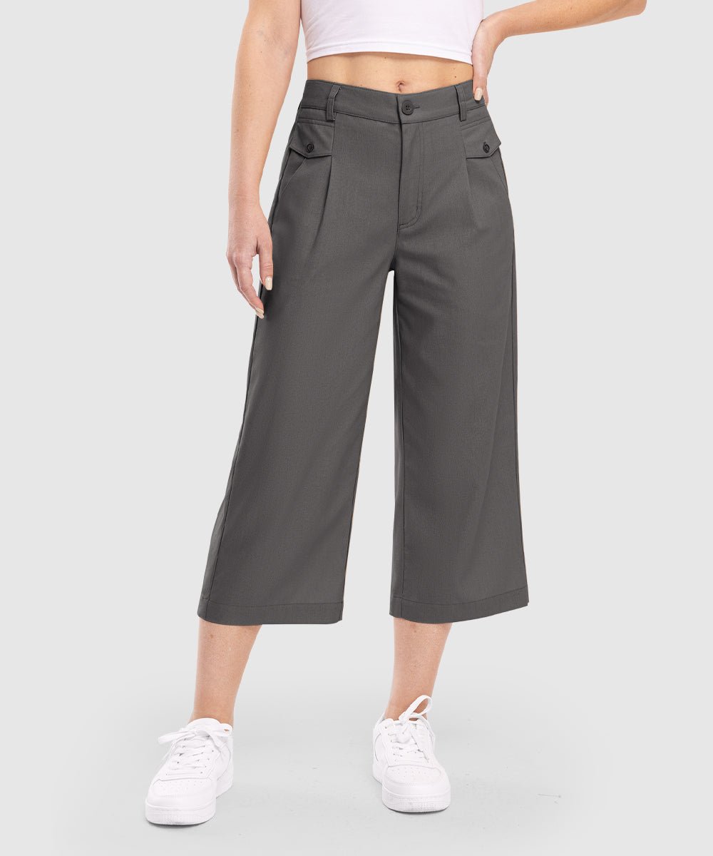 Women High Waisted Wide Leg Linen Palazzo Capri Pants