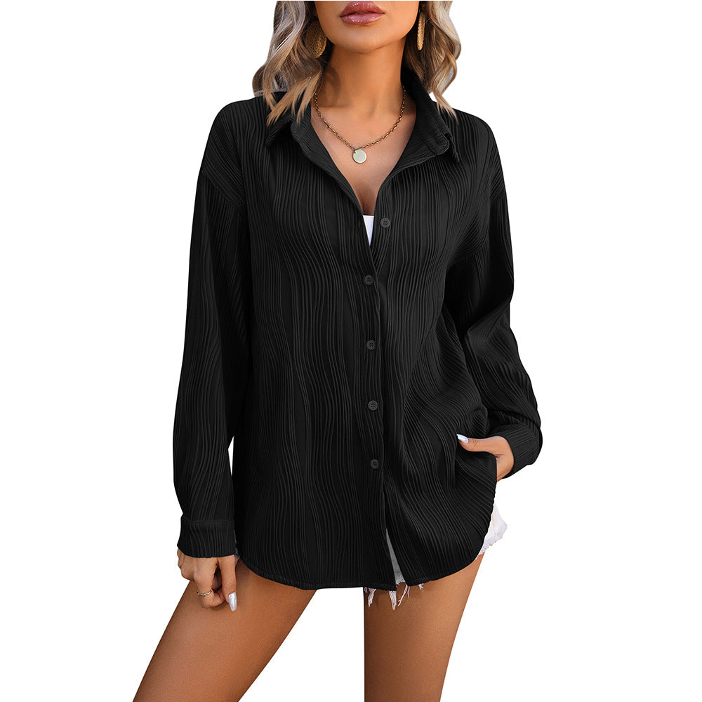 Women's wavy texture loose fashion shirt