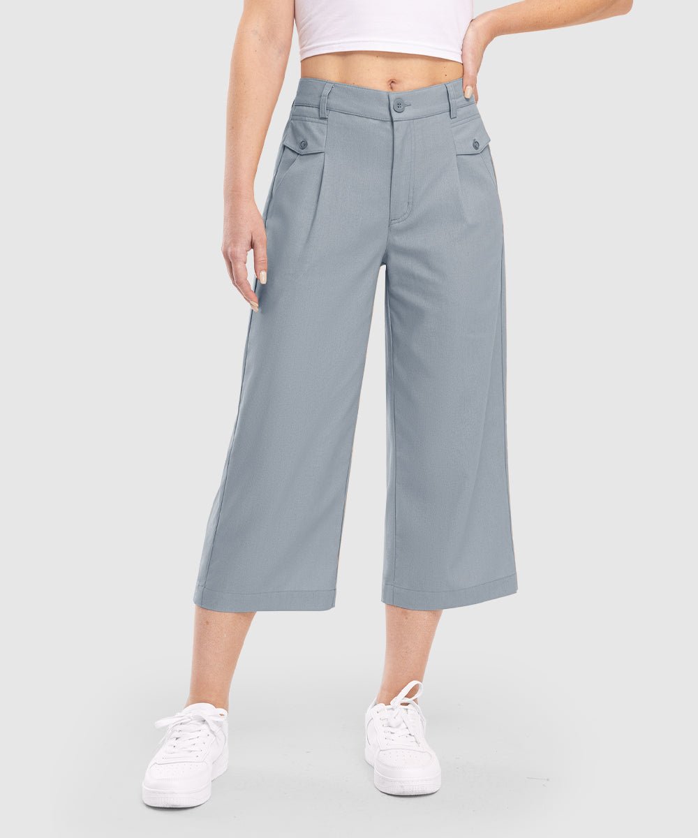 Women High Waisted Wide Leg Linen Palazzo Capri Pants