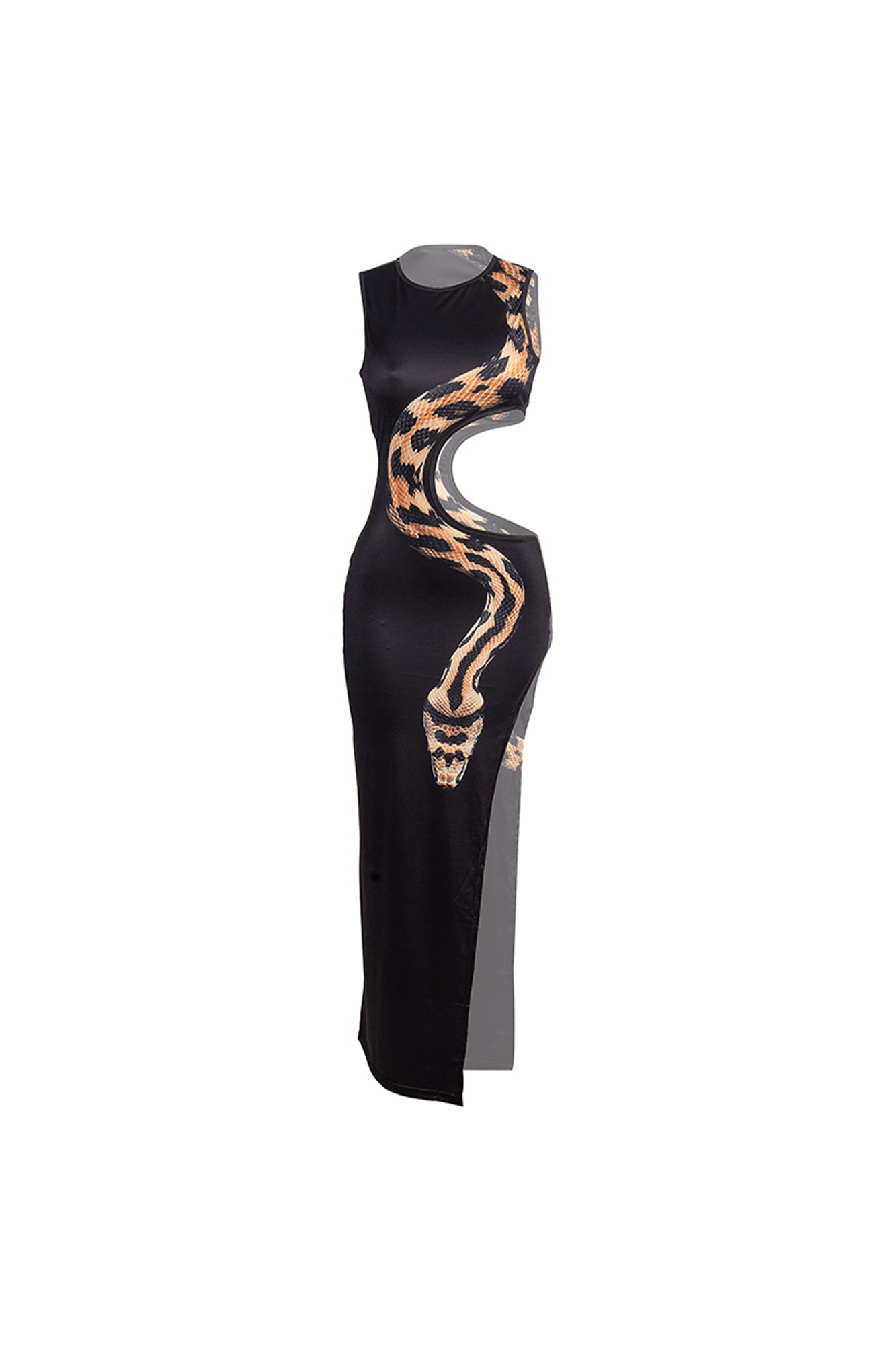 Snake Pattern Crew Neck Cut Out Maxi Dress