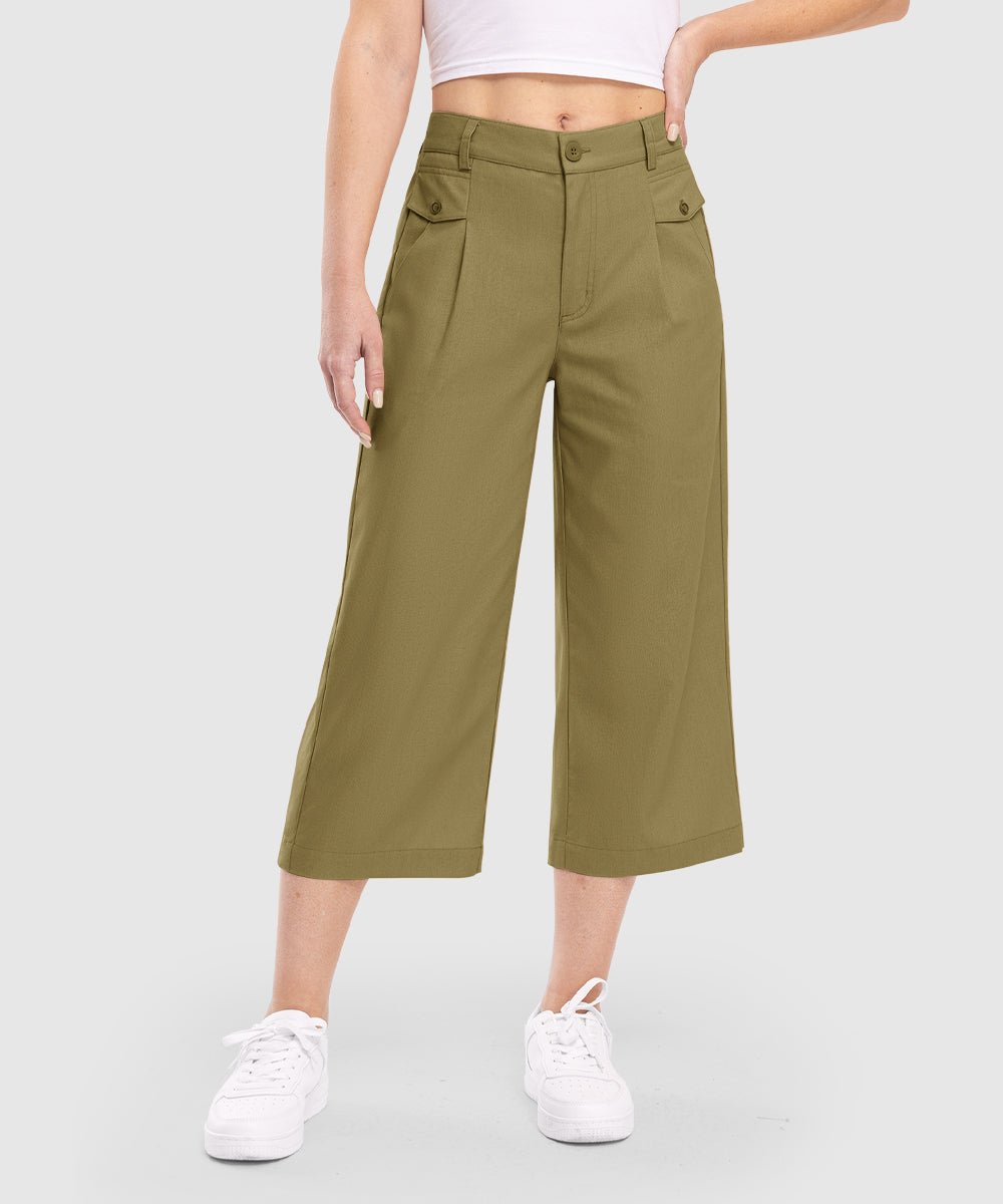 Women High Waisted Wide Leg Linen Palazzo Capri Pants