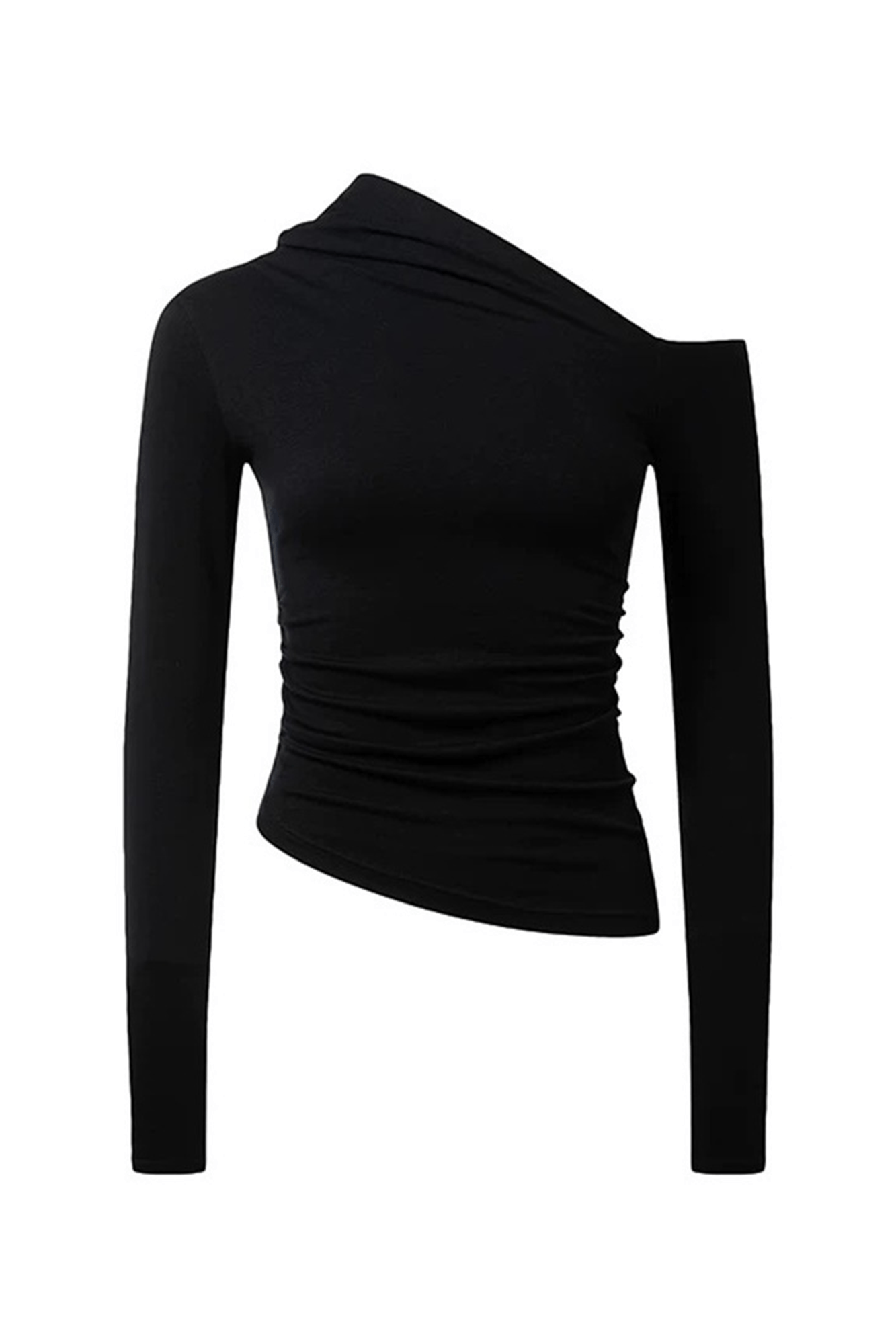 Mock Neck Long Sleeve One Shoulder Top