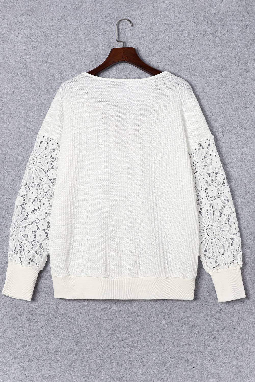 White Lace Splicing V Neck Puff Sleeve Top