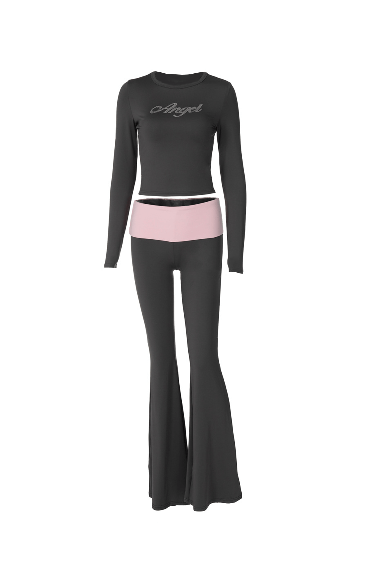 Rhinestone Long Sleeve Flare Full Length Pant Set