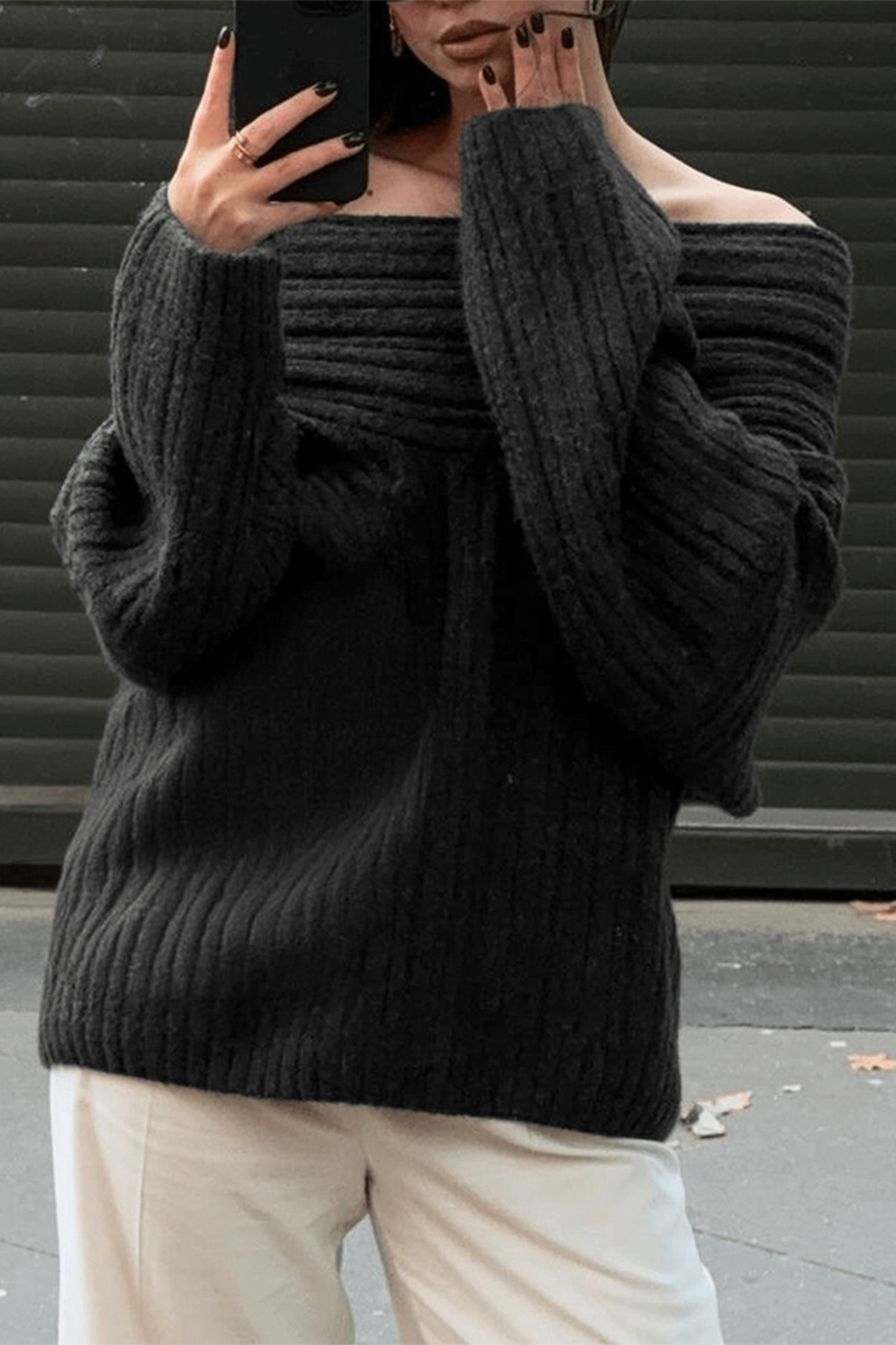 Solid Off Shoulder Full Sleeve Sweater