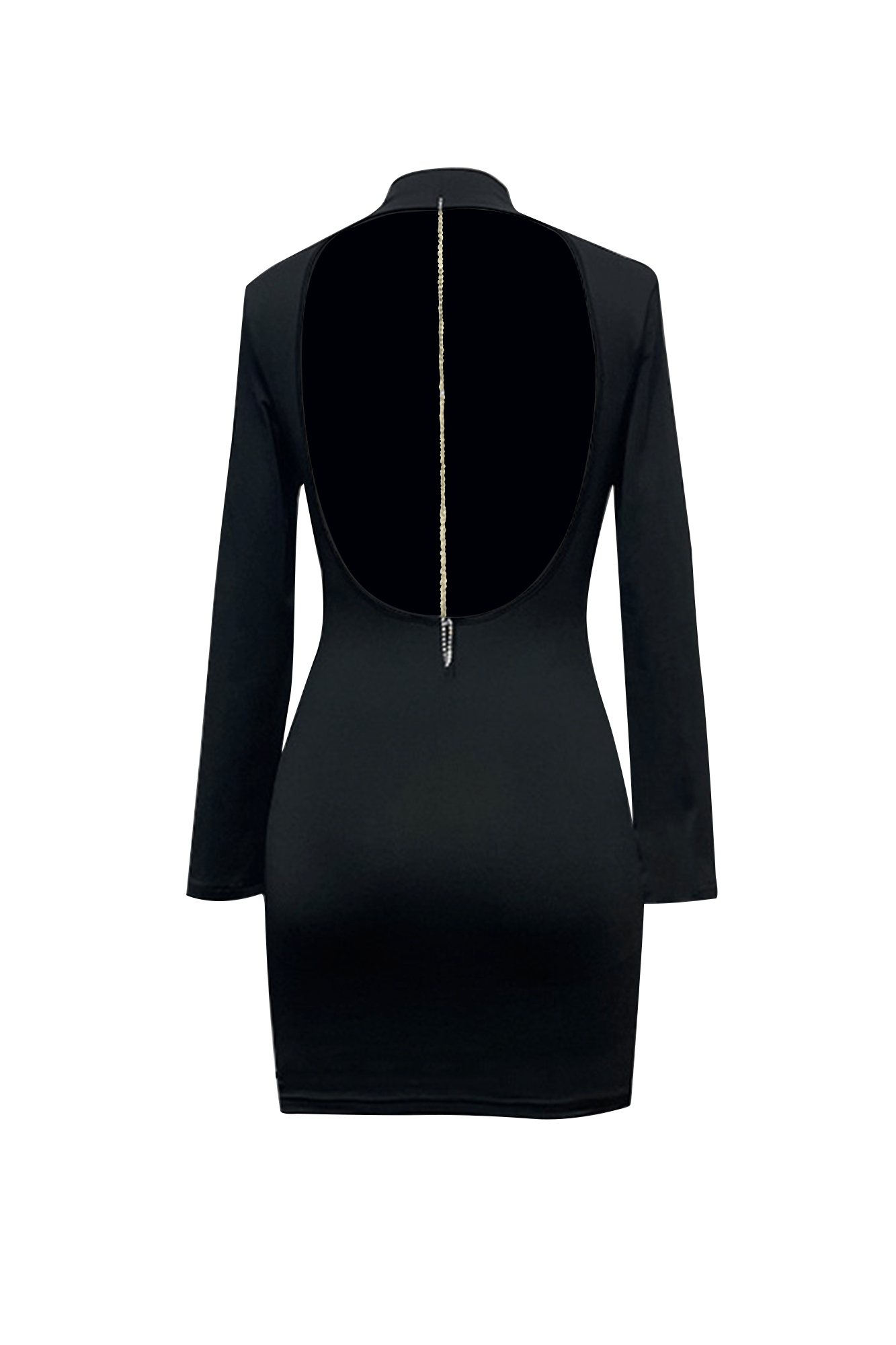 Mock Neck Hollow Out Chain Mini Dress