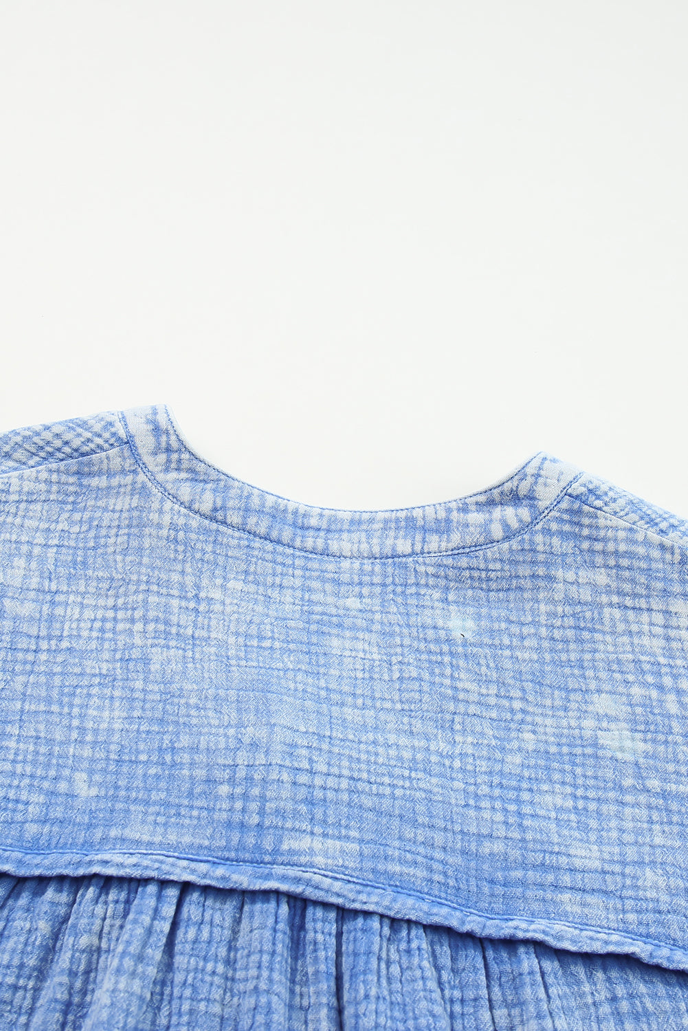 Sky Blue Crinkle Textured Loose Henley Top