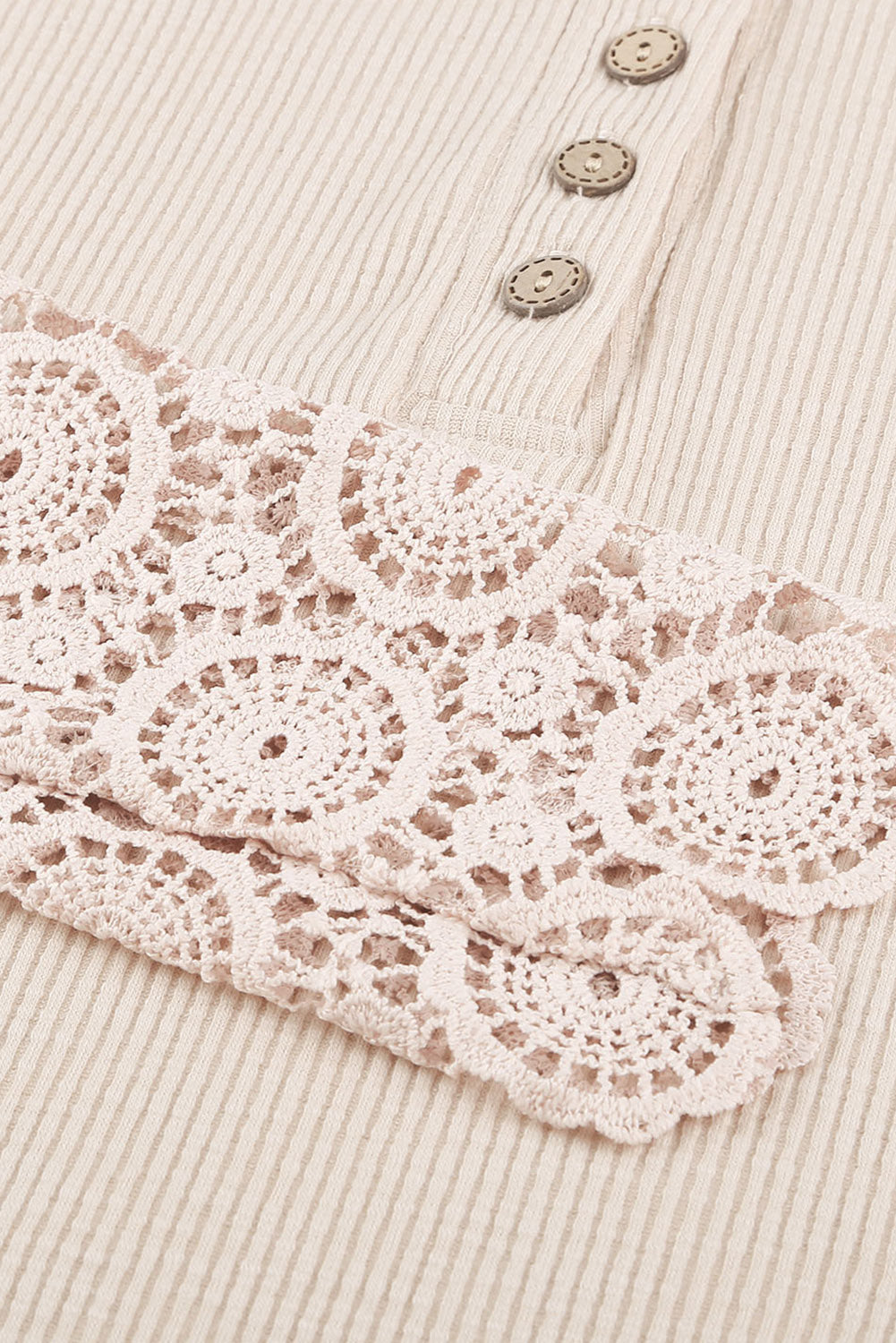 Beige Crochet Lace Hem Sleeve Button Top