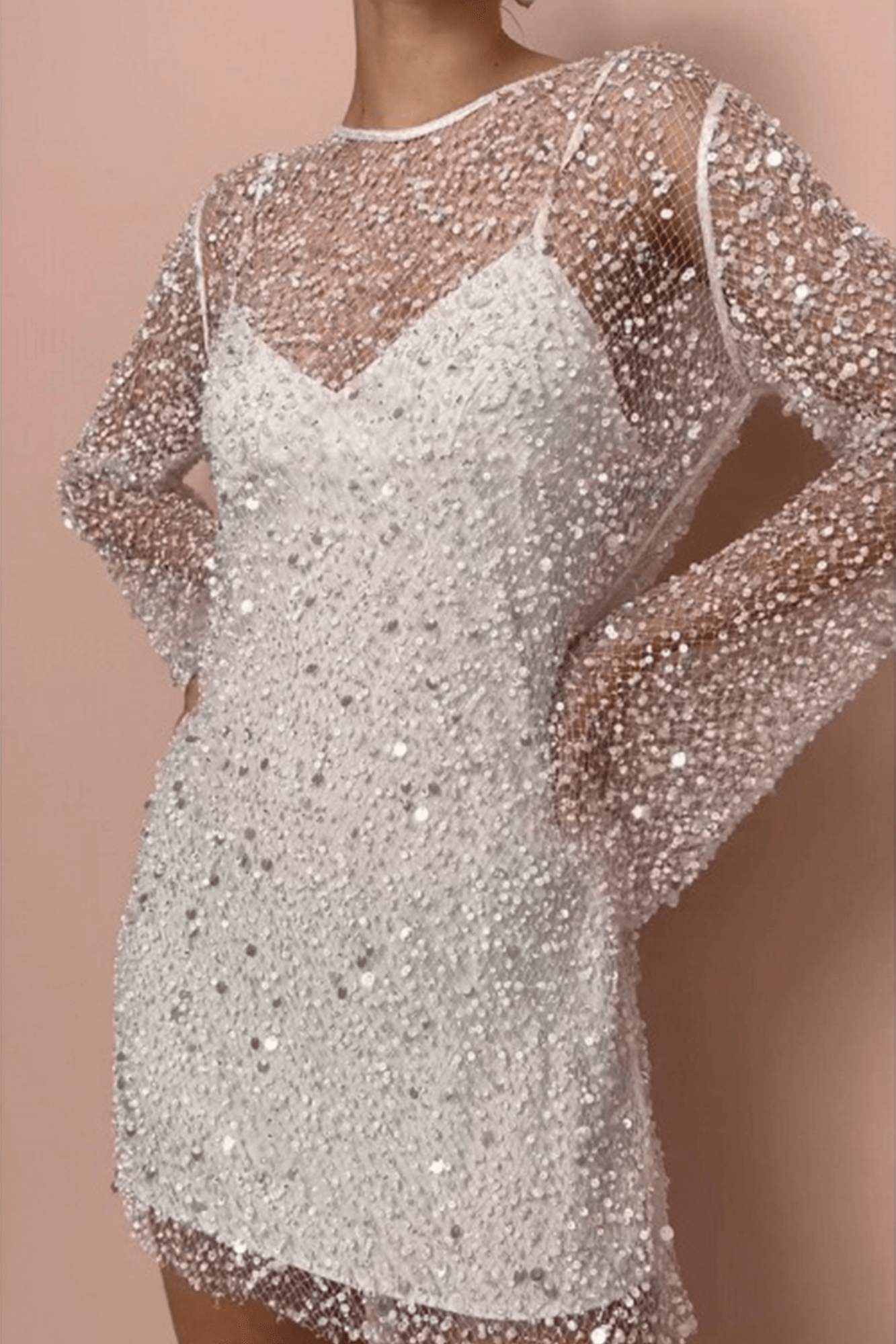 Sheer Mesh Sequin Mini Dress Set