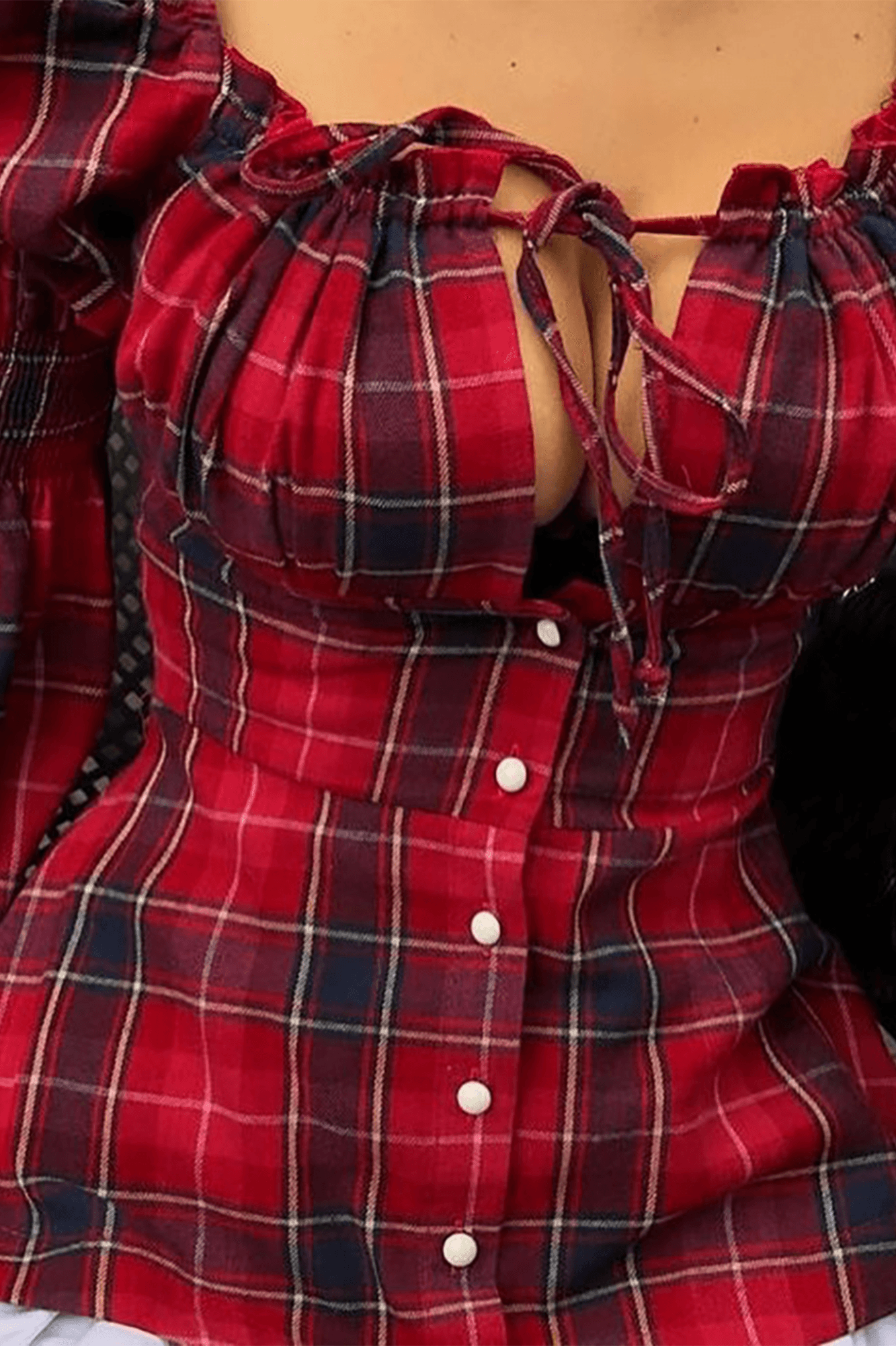 Plaid Print Bubble Sleeve Mini Dress