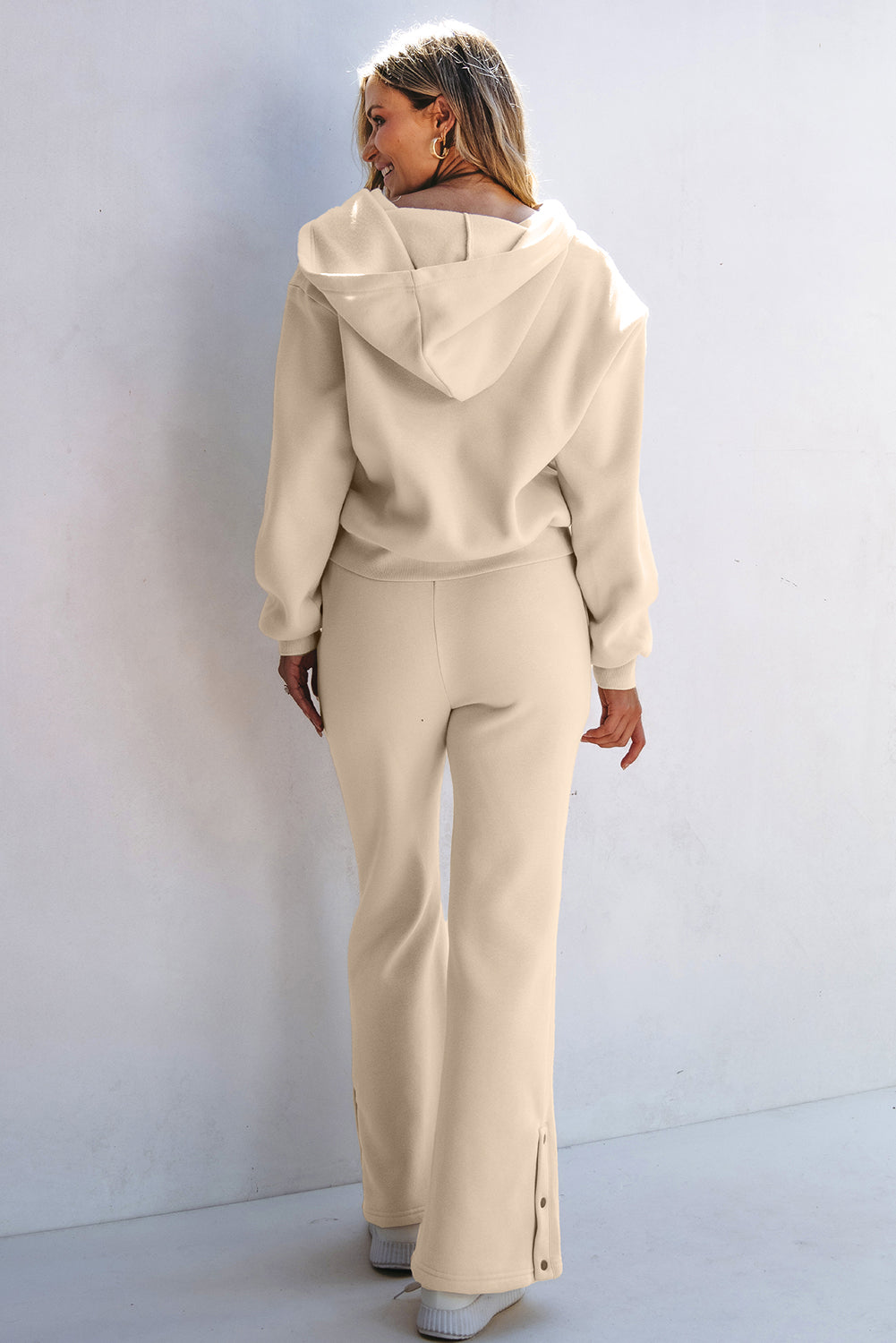 Solid color hoodie and high waist pants two piece tracksuit