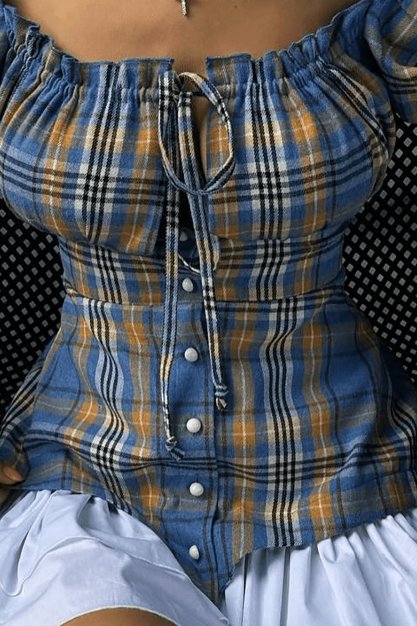 Plaid Print Bubble Sleeve Mini Dress