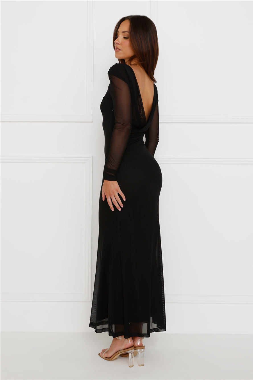 Whimsy Wonder Long Sleeve Mesh Maxi Dress Black