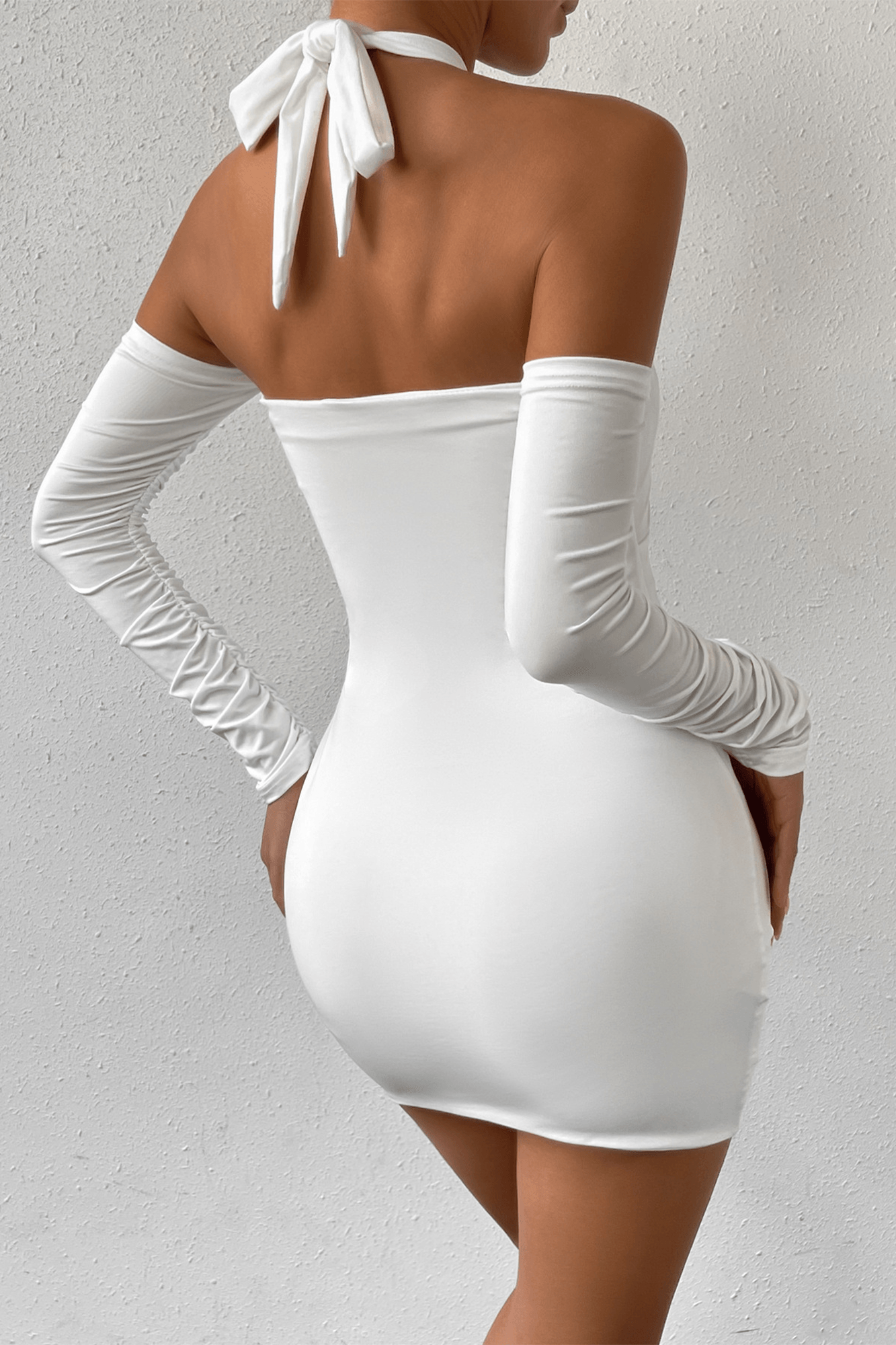 Cross Neck Open Back Slit Mini Dress