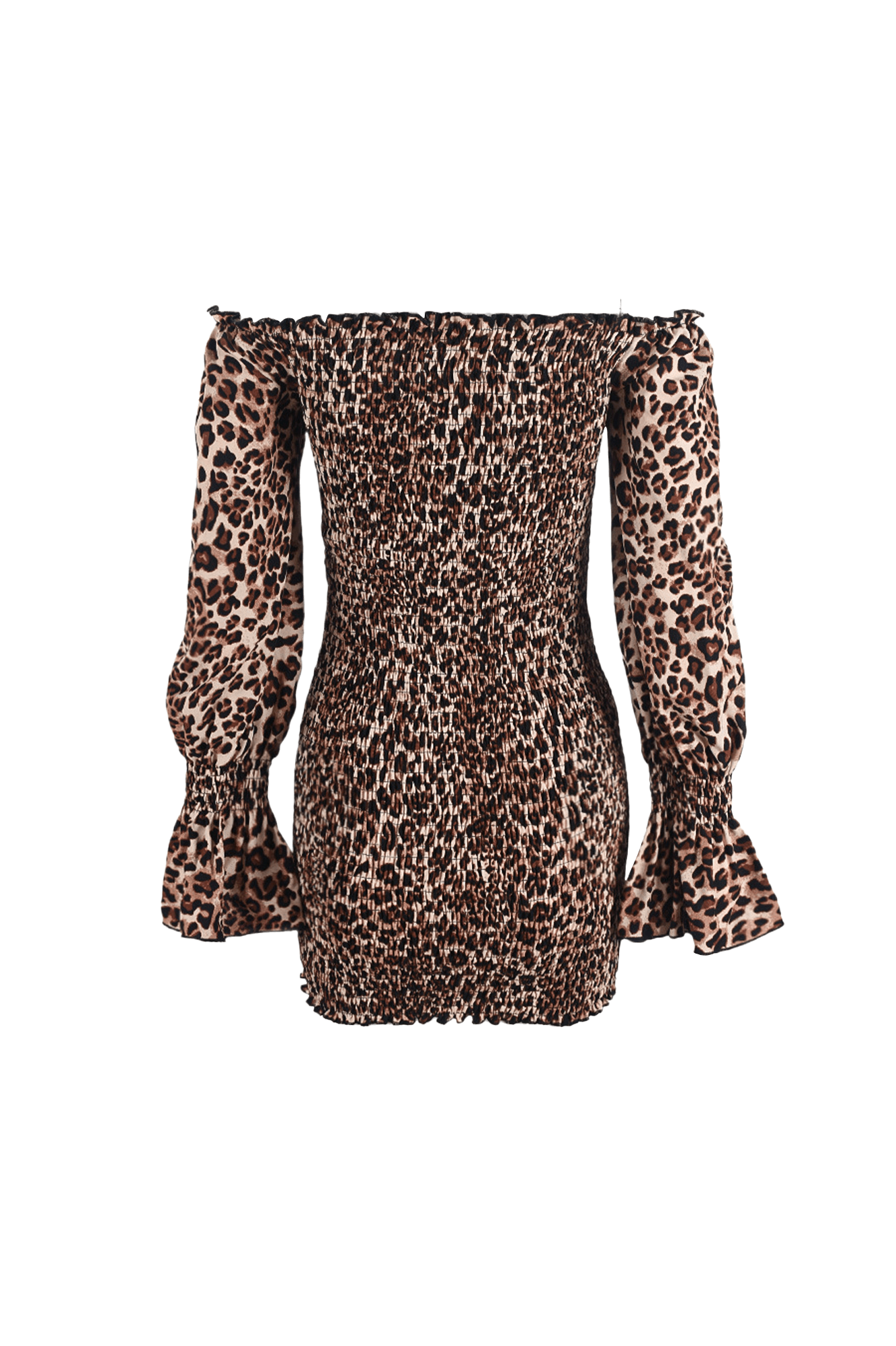 Off Shoulder Leopard Print Ruched Mini Dress