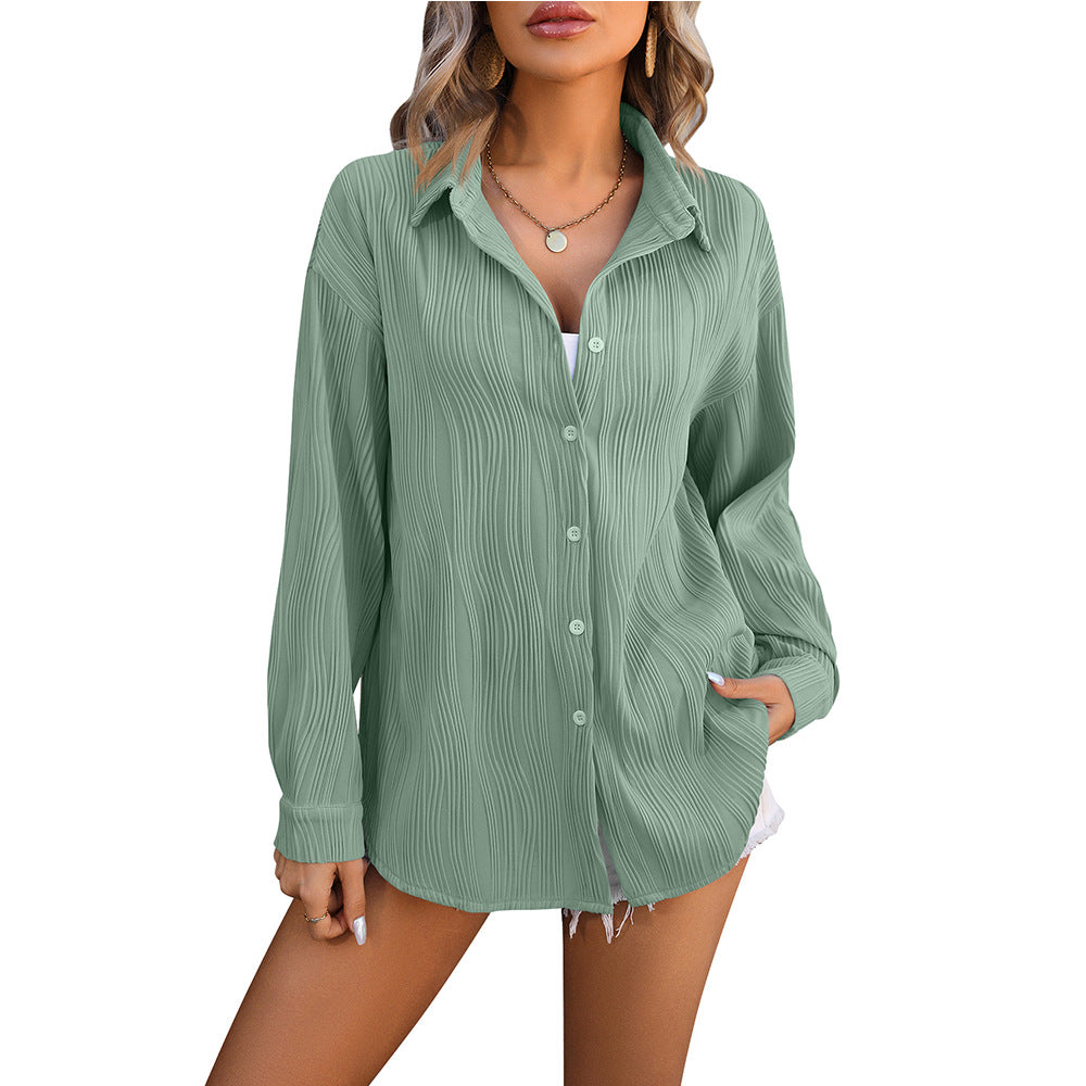 Women's wavy texture loose fashion shirt