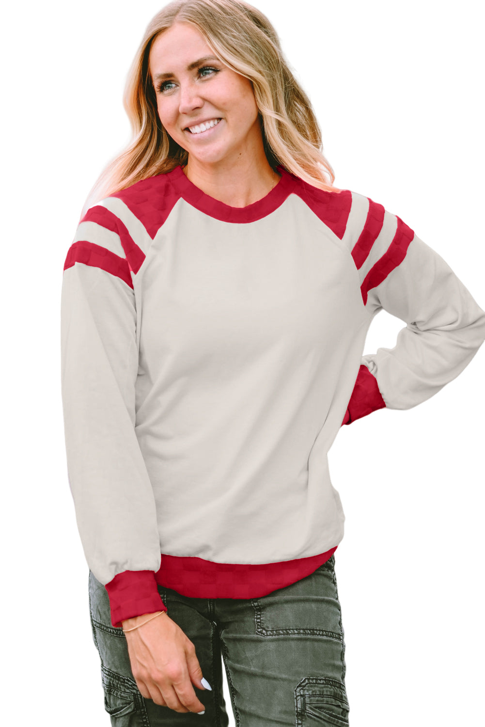 Apricot Color Block Raglan Long Sleeve Top