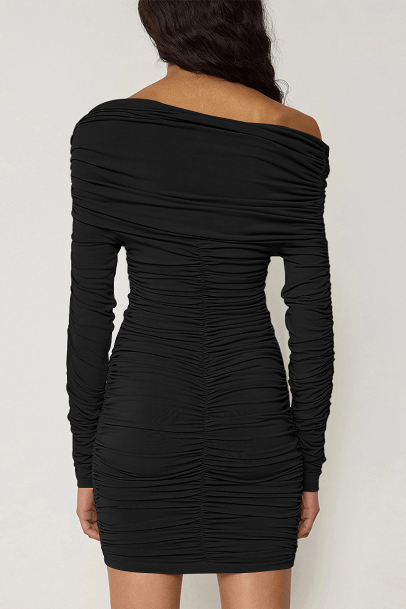 Solid One Shoulder Pleated Mini Dress