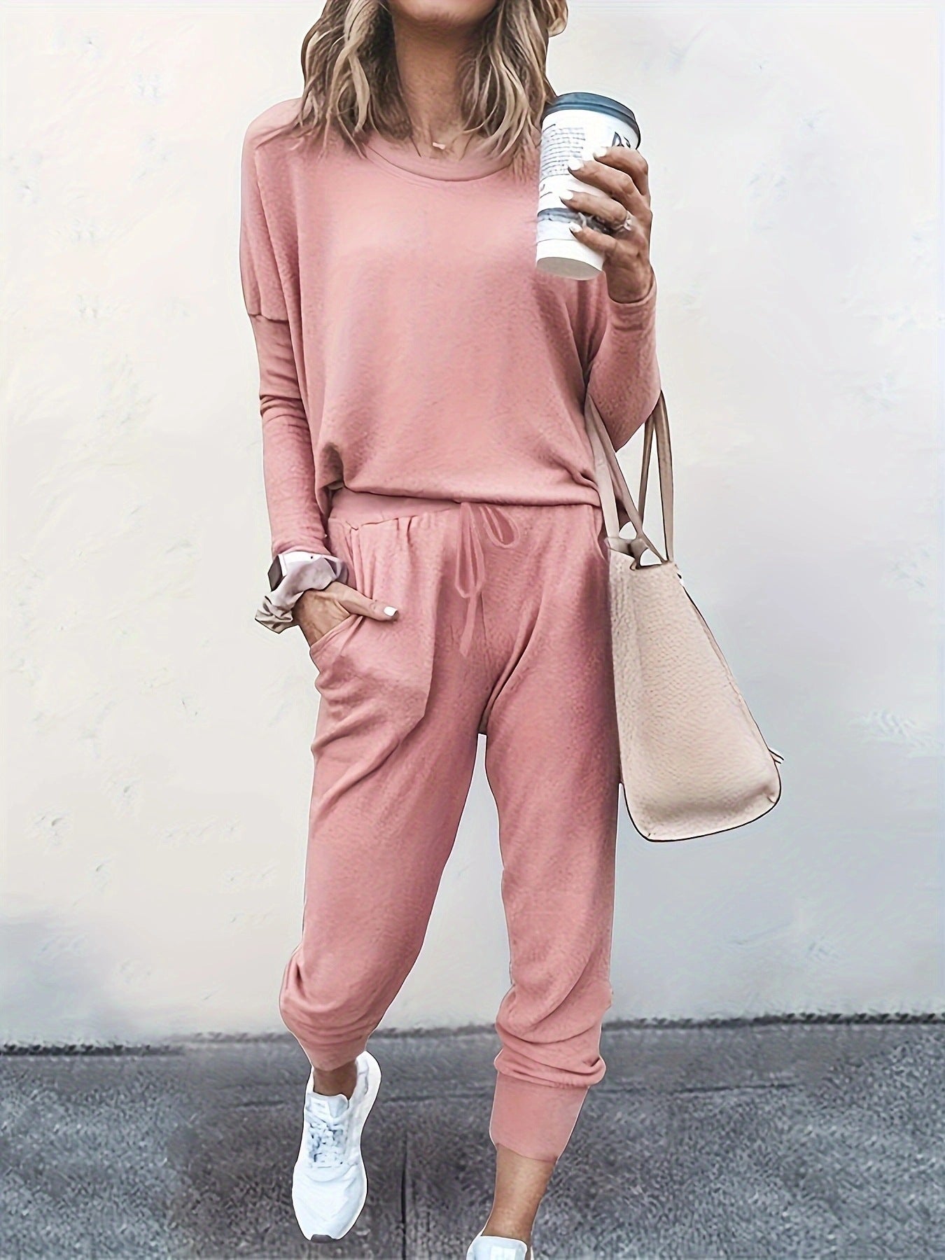 New round neck long sleeve harem pants two piece suit