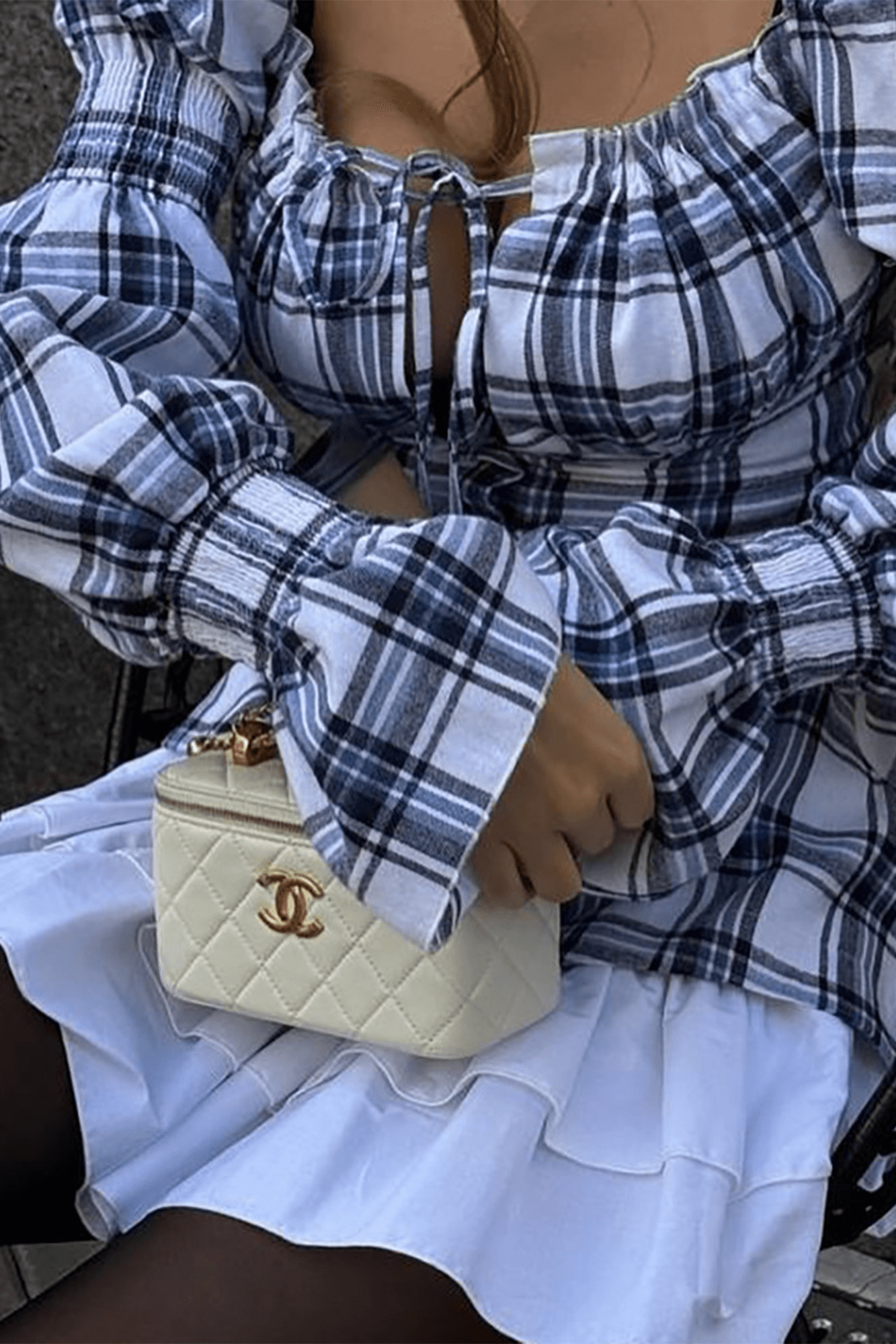 Plaid Print Bubble Sleeve Mini Dress