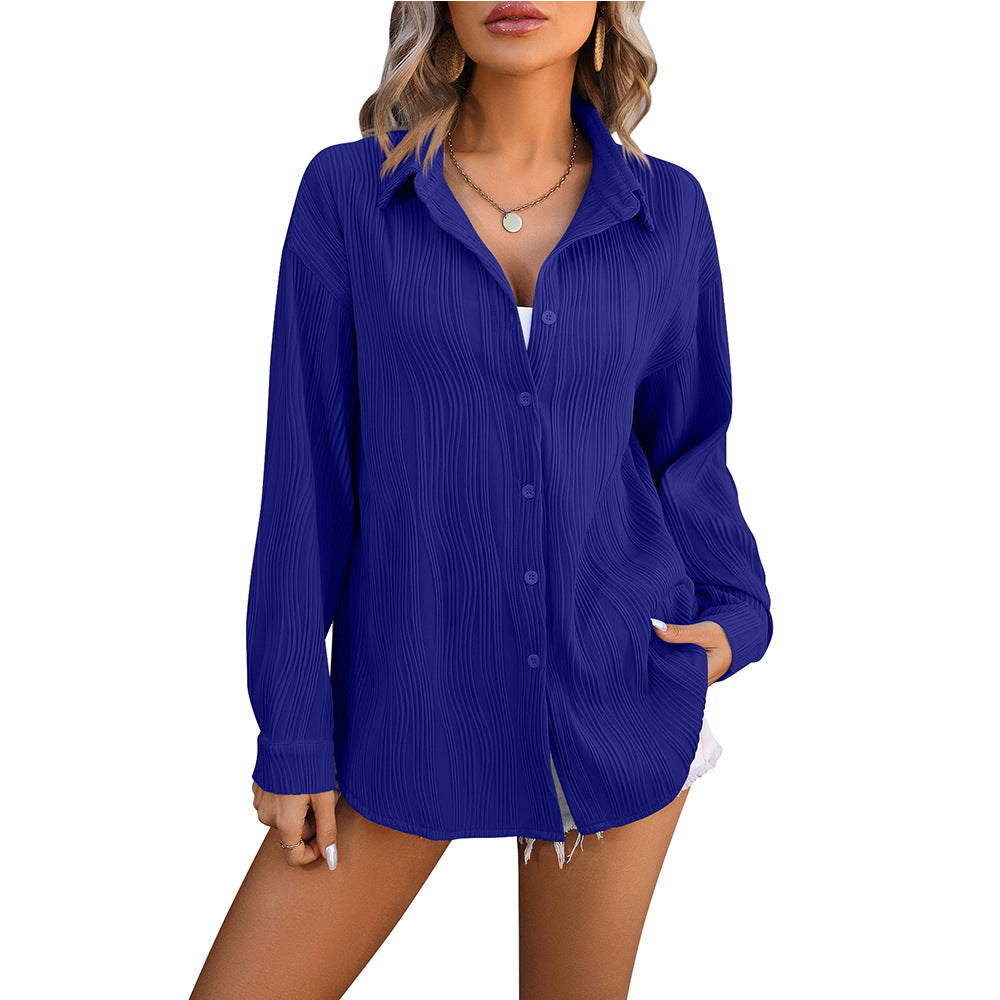 Women's wavy texture loose fashion shirt