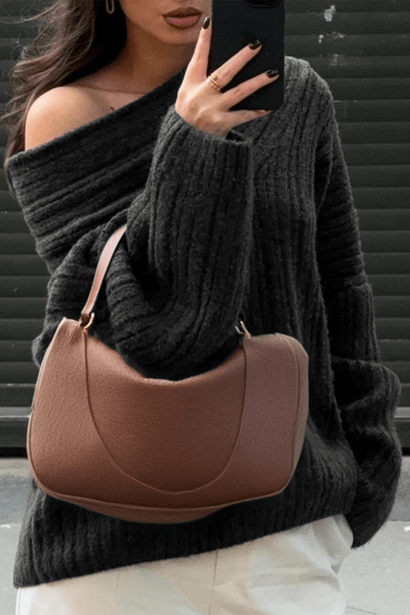 Solid Off Shoulder Full Sleeve Sweater