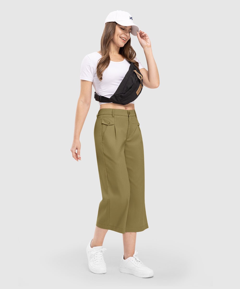 Women High Waisted Wide Leg Linen Palazzo Capri Pants