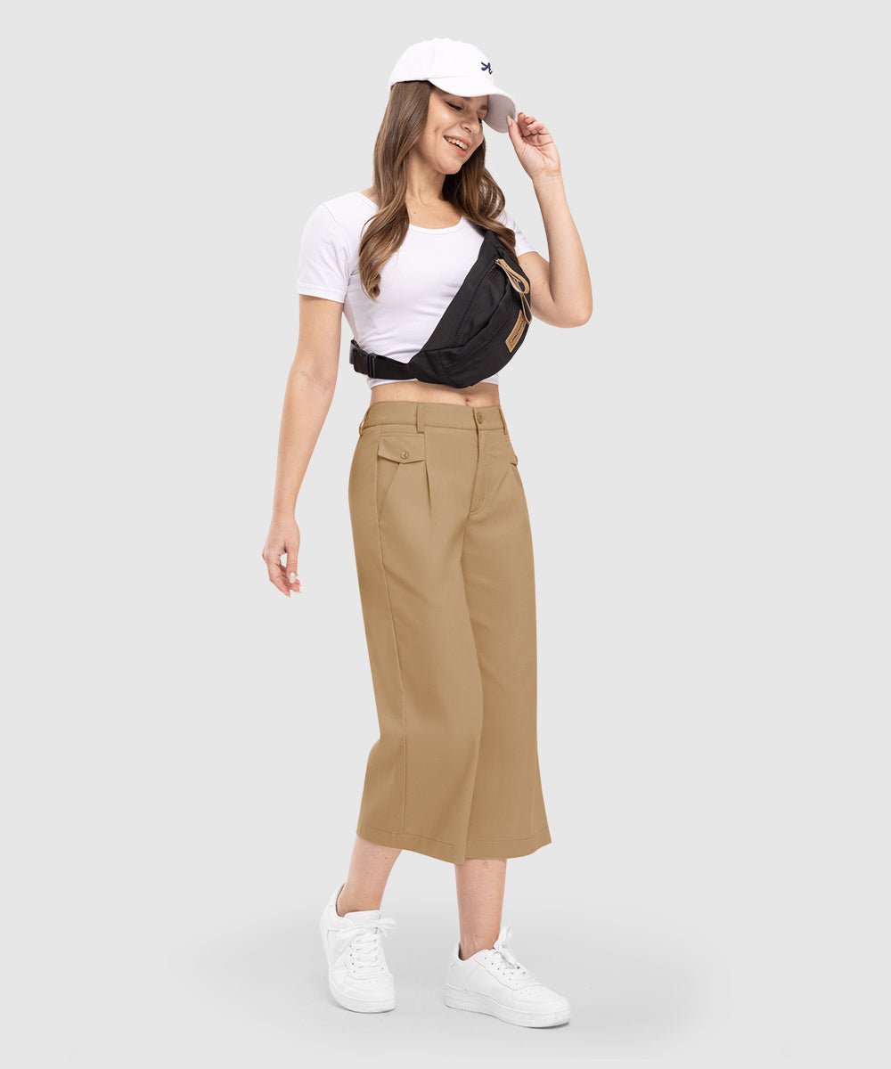 Women High Waisted Wide Leg Linen Palazzo Capri Pants