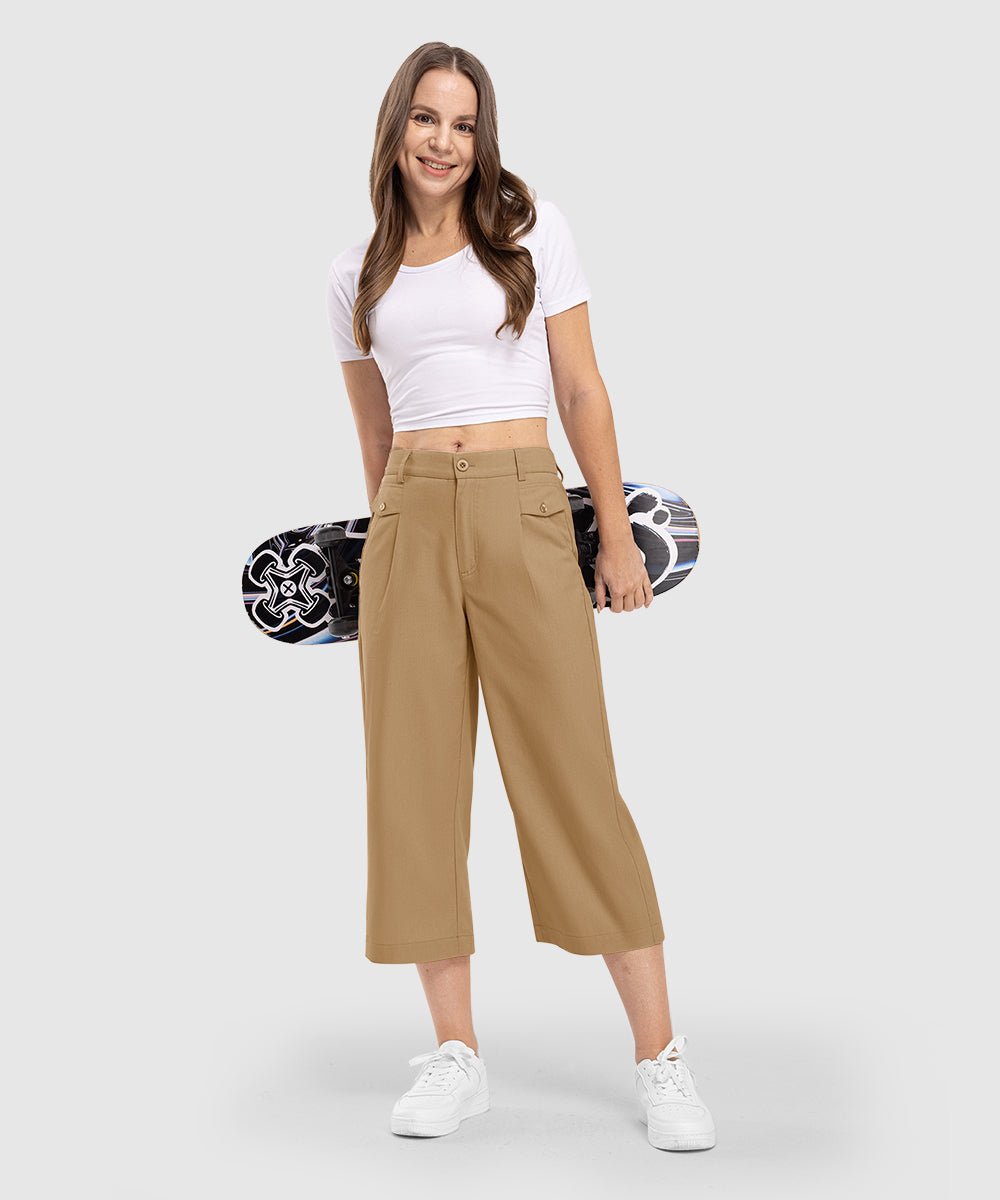 Women High Waisted Wide Leg Linen Palazzo Capri Pants