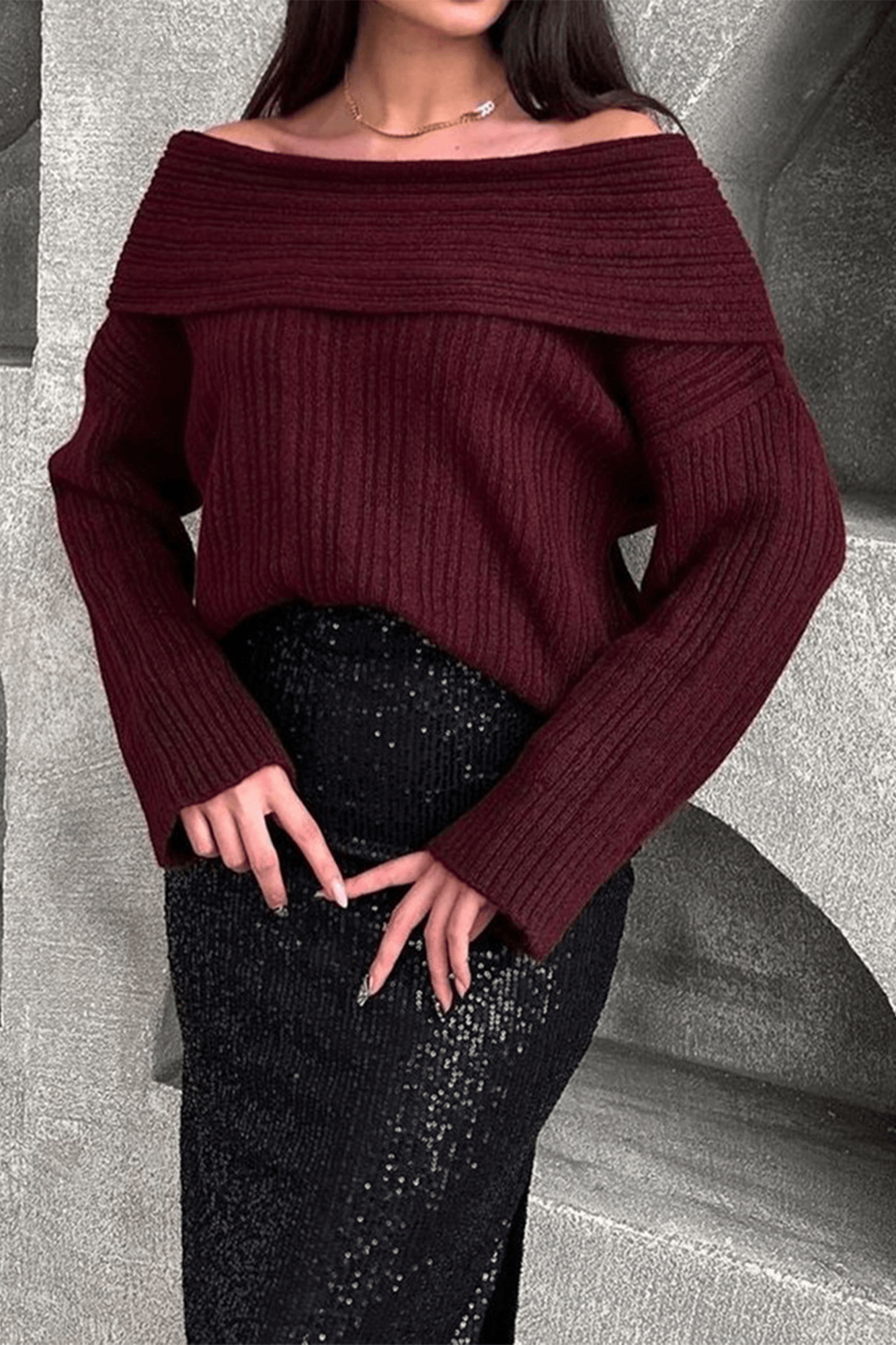 Solid Off Shoulder Full Sleeve Sweater