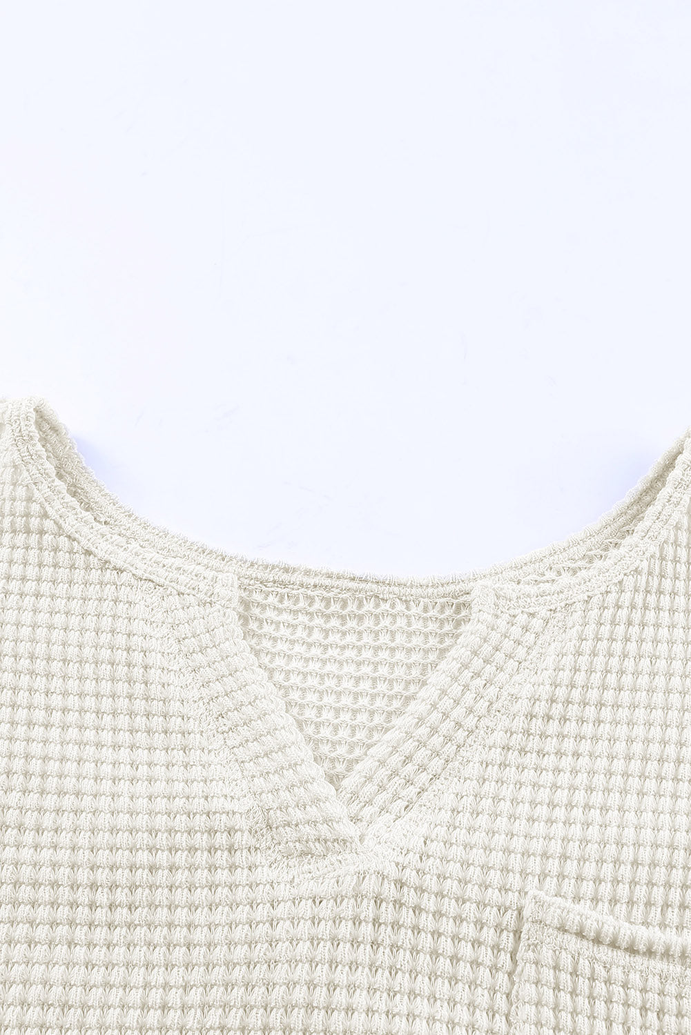 Beige Waffle Knit Split Neck Pocketed Loose Top