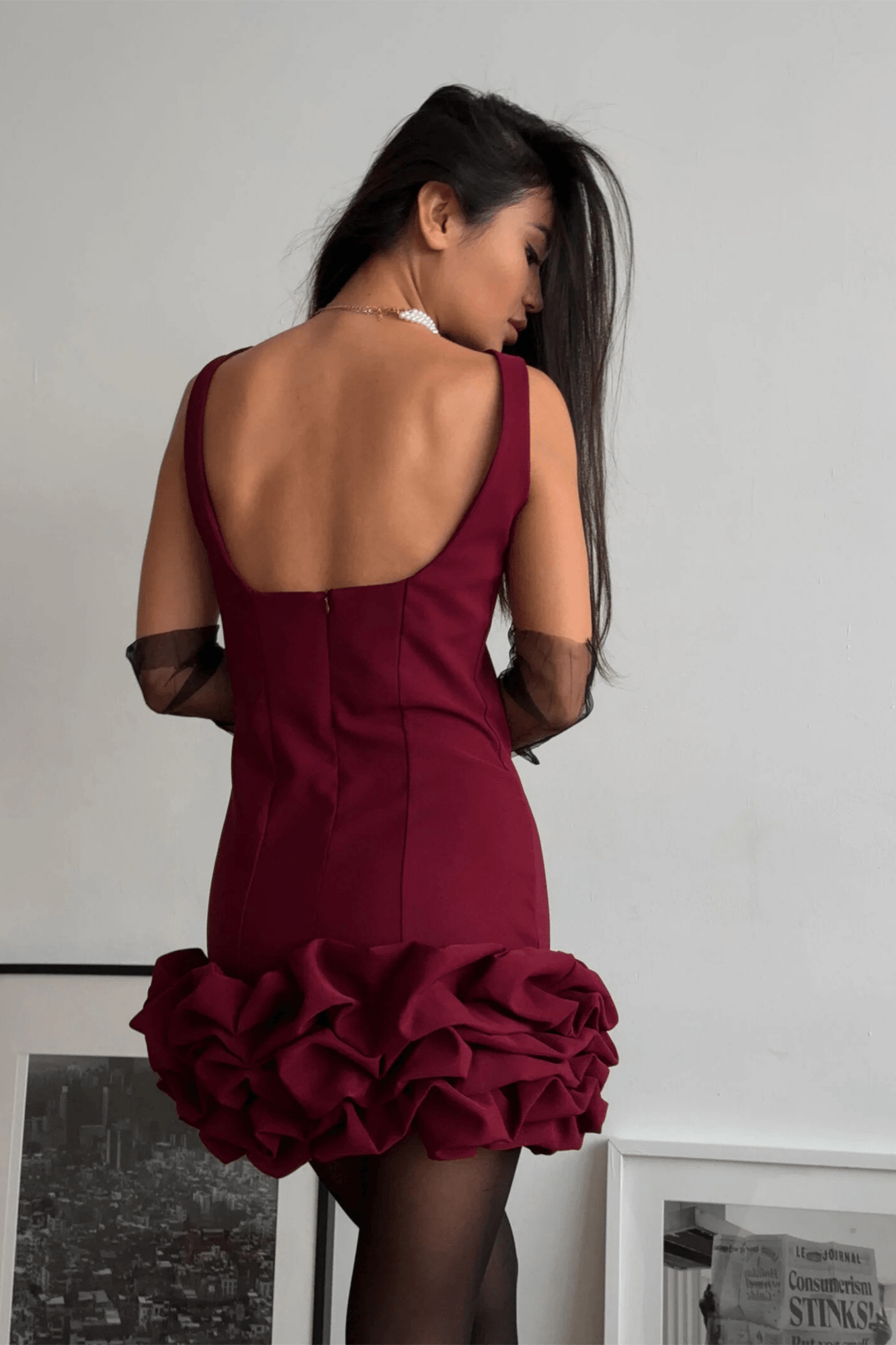 Solid Low Back Sleeveless Mini Dress