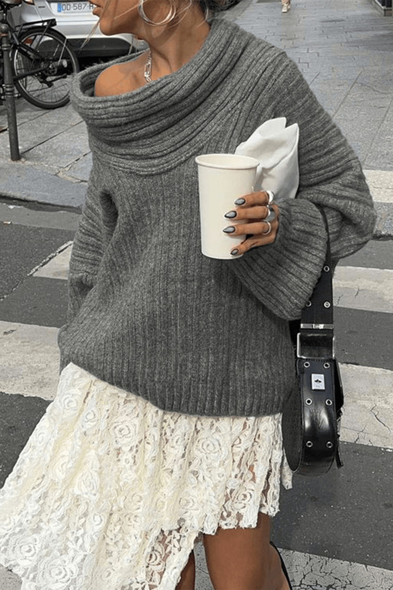 Solid Off Shoulder Full Sleeve Sweater