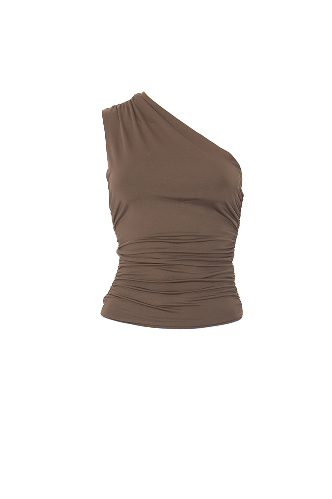 One Shoulder Solid Color Ruched Top