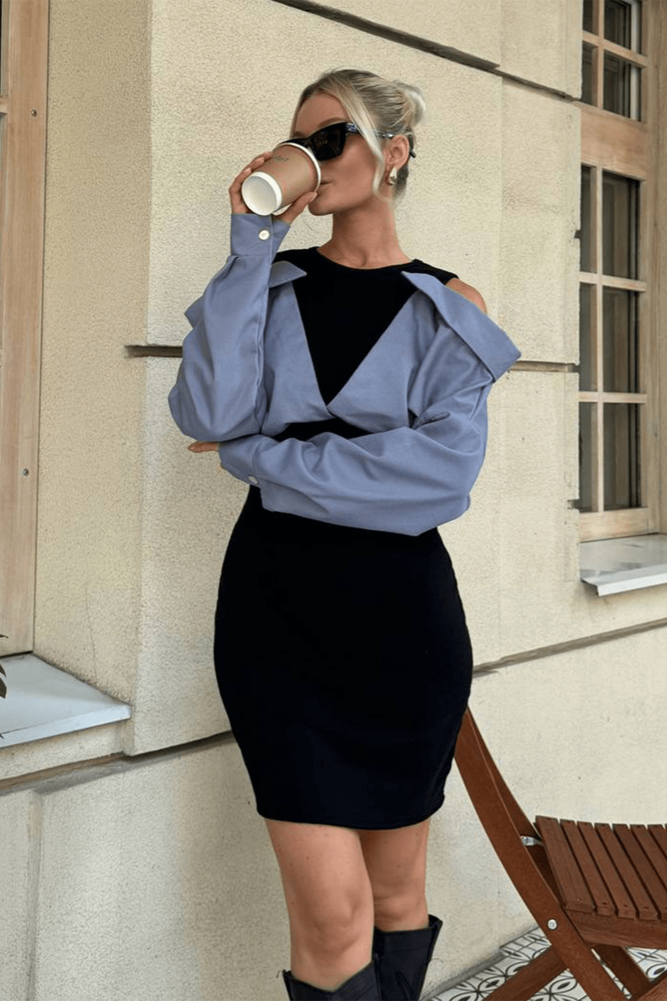 Crew Neck Colorblock Cold Shoulder Mini Dress